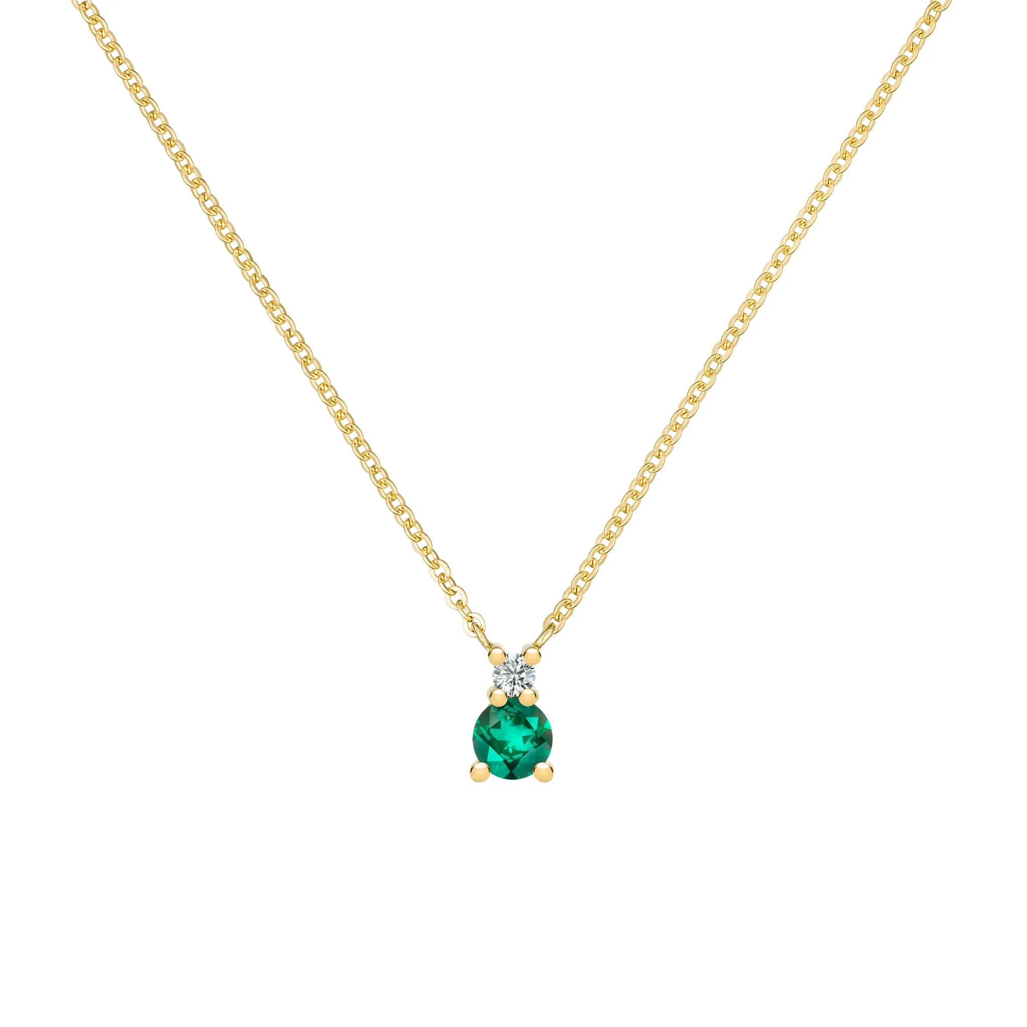 Greenwich Solitaire Emerald & Diamond Necklace in 14k Gold (May) sold by Haverhill