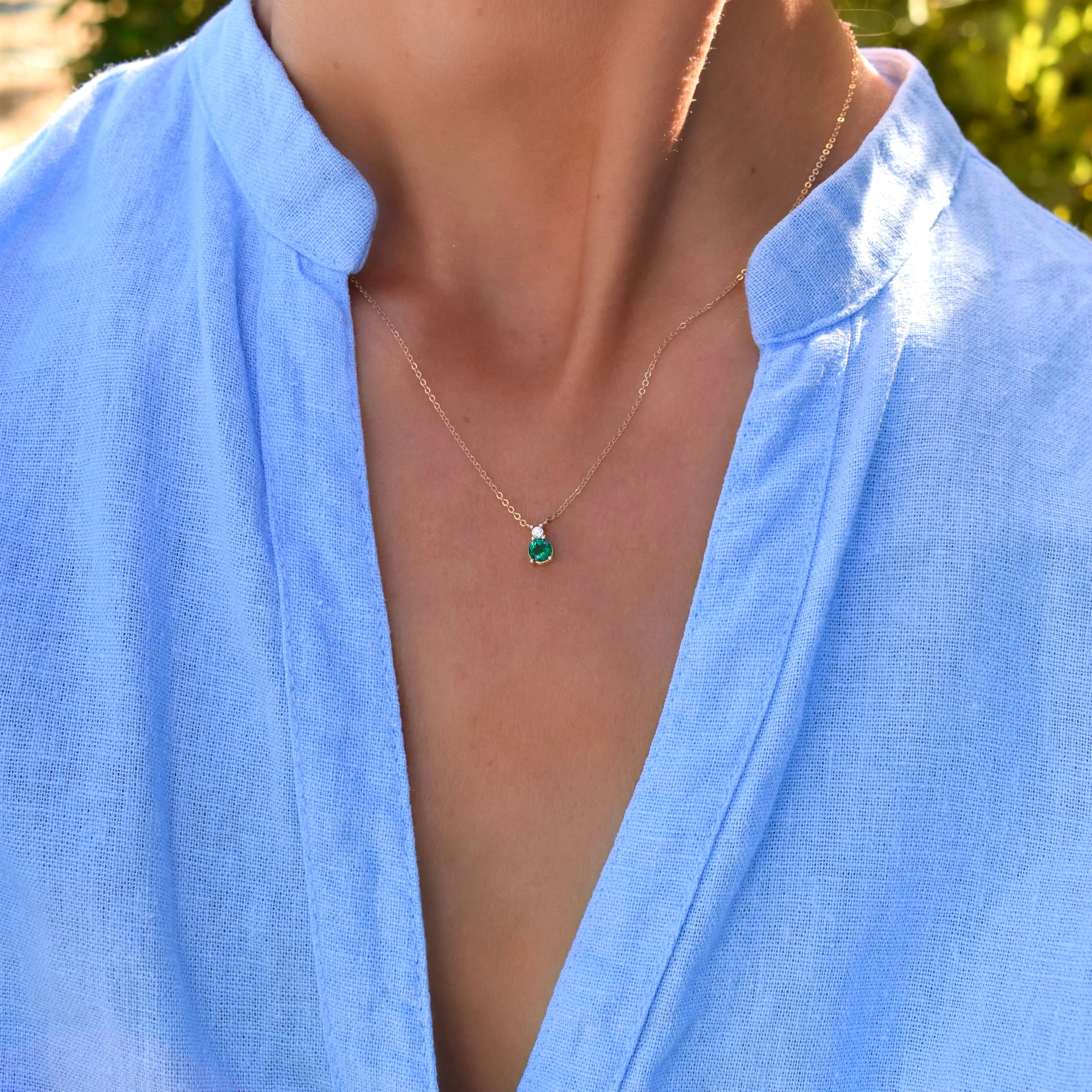 Greenwich Solitaire Emerald & Diamond Necklace in 14k Gold (May) sold by Haverhill product image thumbnail 2