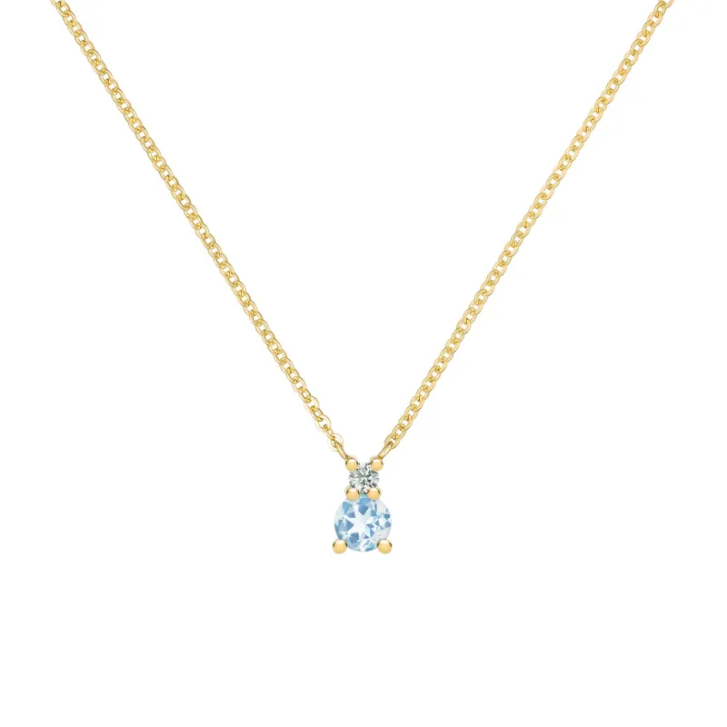 Greenwich Solitaire Aquamarine & Diamond Necklace in 14k Gold (March) sold by Haverhill