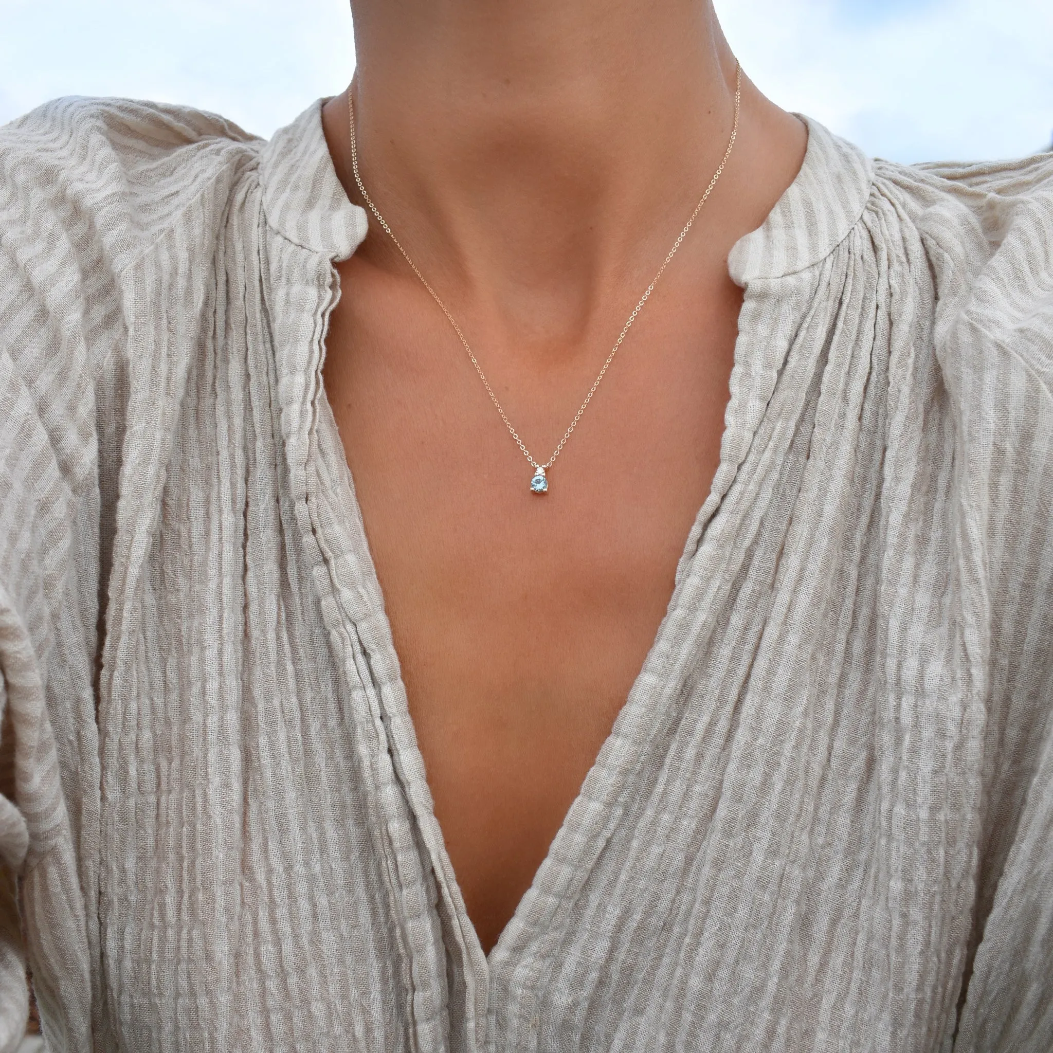 Greenwich Solitaire Nantucket Blue Topaz & Diamond Necklace in 14k Gold (December) sold by Haverhill product image thumbnail 2