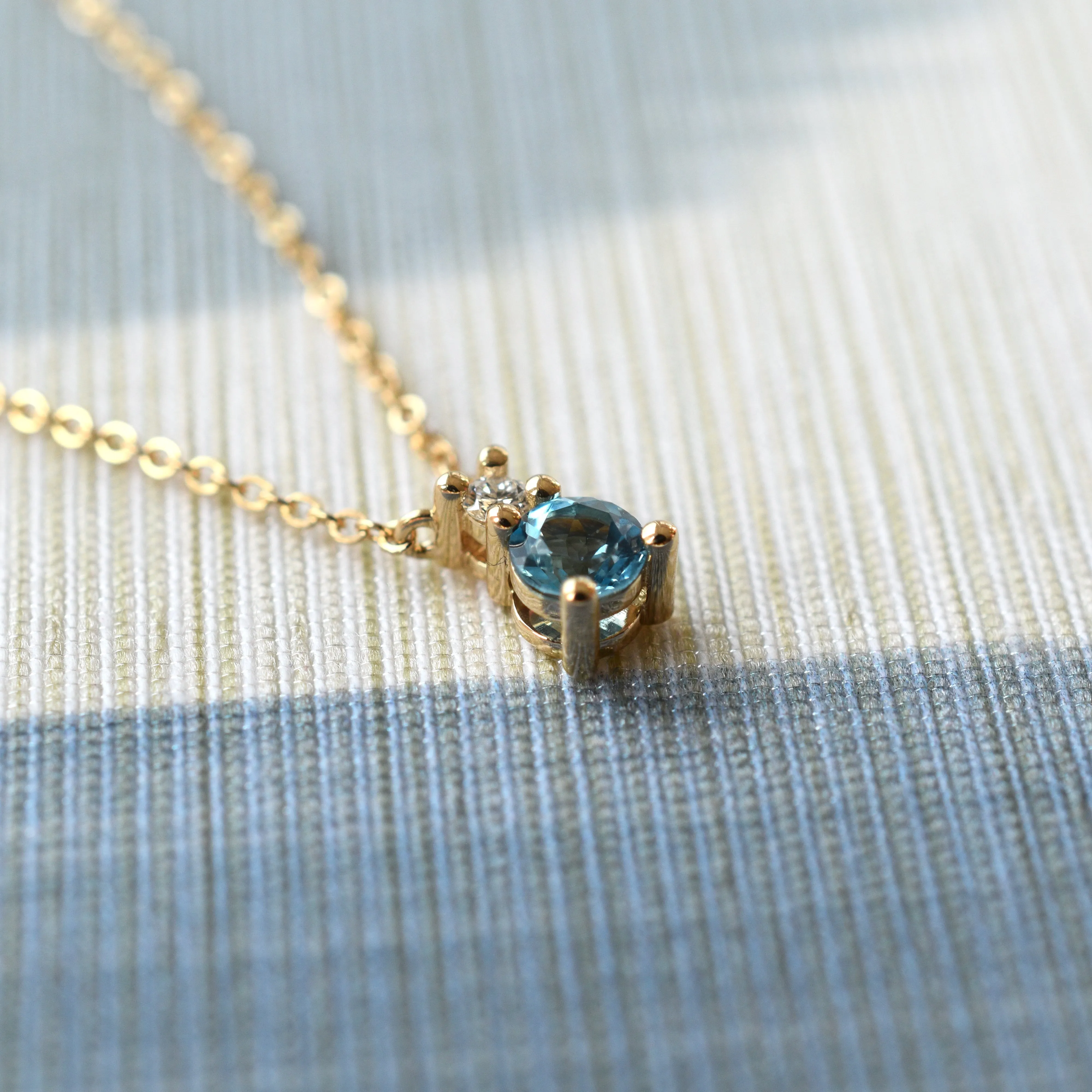 Greenwich Solitaire Nantucket Blue Topaz & Diamond Necklace in 14k Gold (December) sold by Haverhill product image thumbnail 3