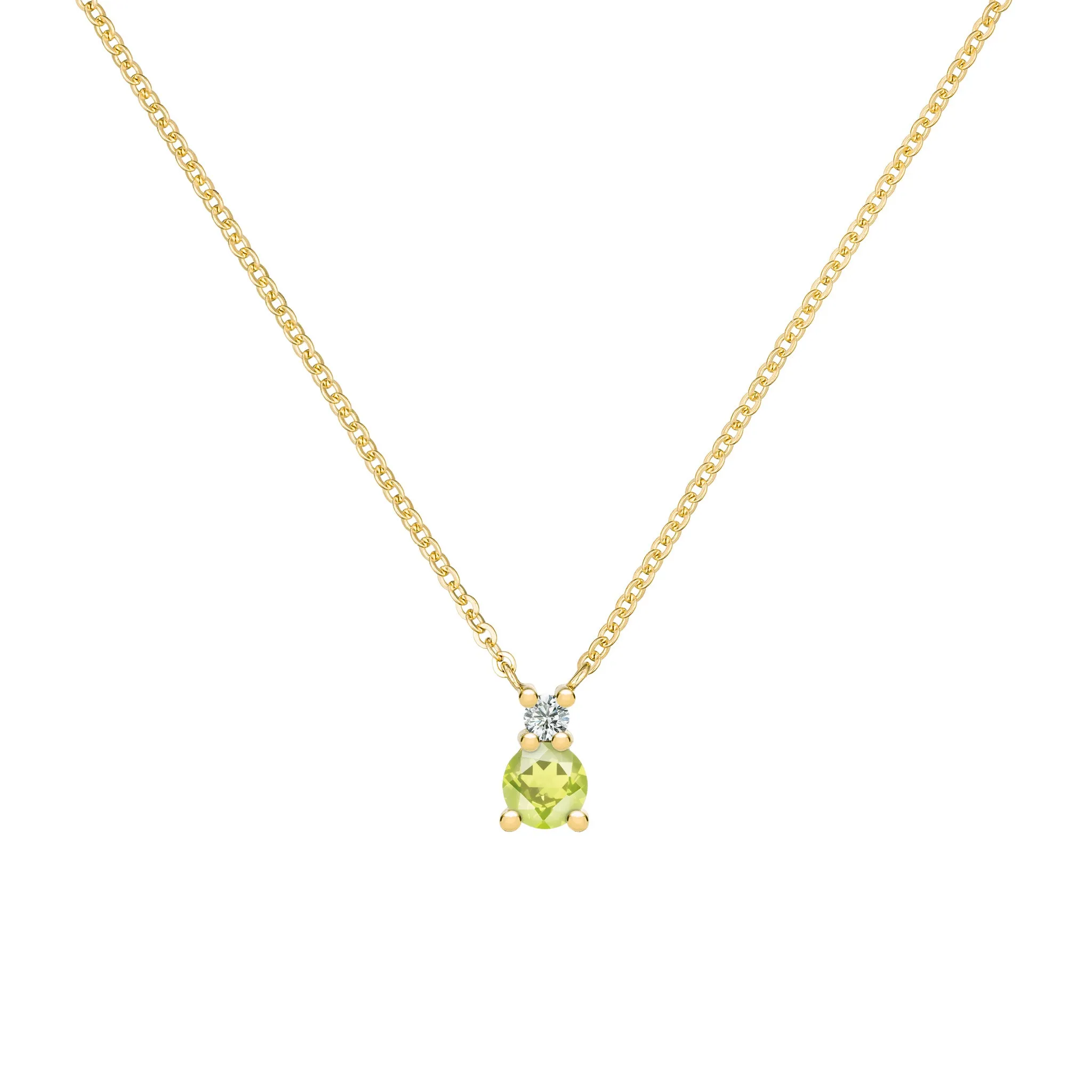 Greenwich Solitaire Peridot & Diamond Necklace in 14k Gold (August) sold by Haverhill