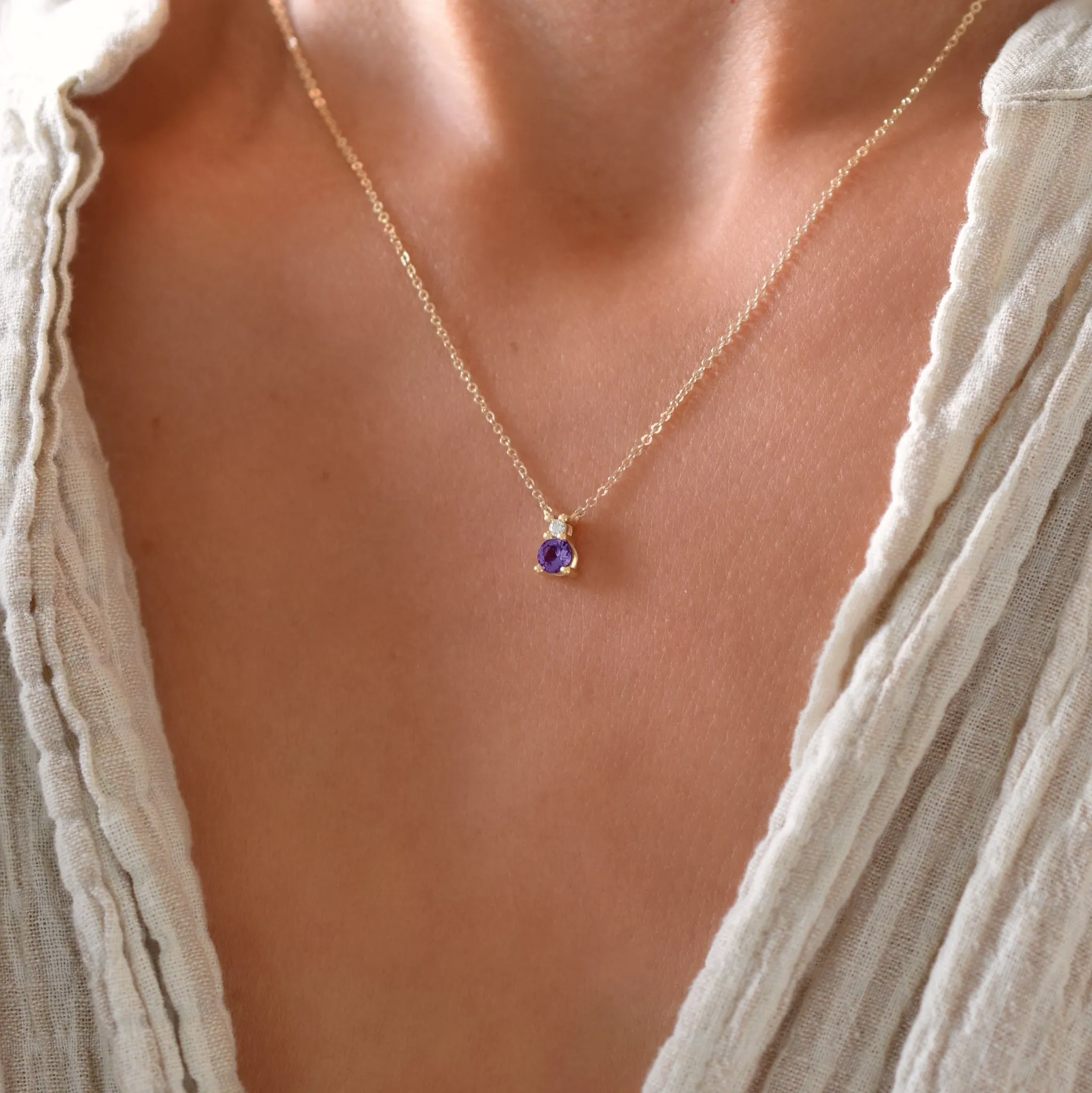 Greenwich Solitaire Amethyst & Diamond Necklace in 14k Gold (February) sold by Haverhill product image thumbnail 3