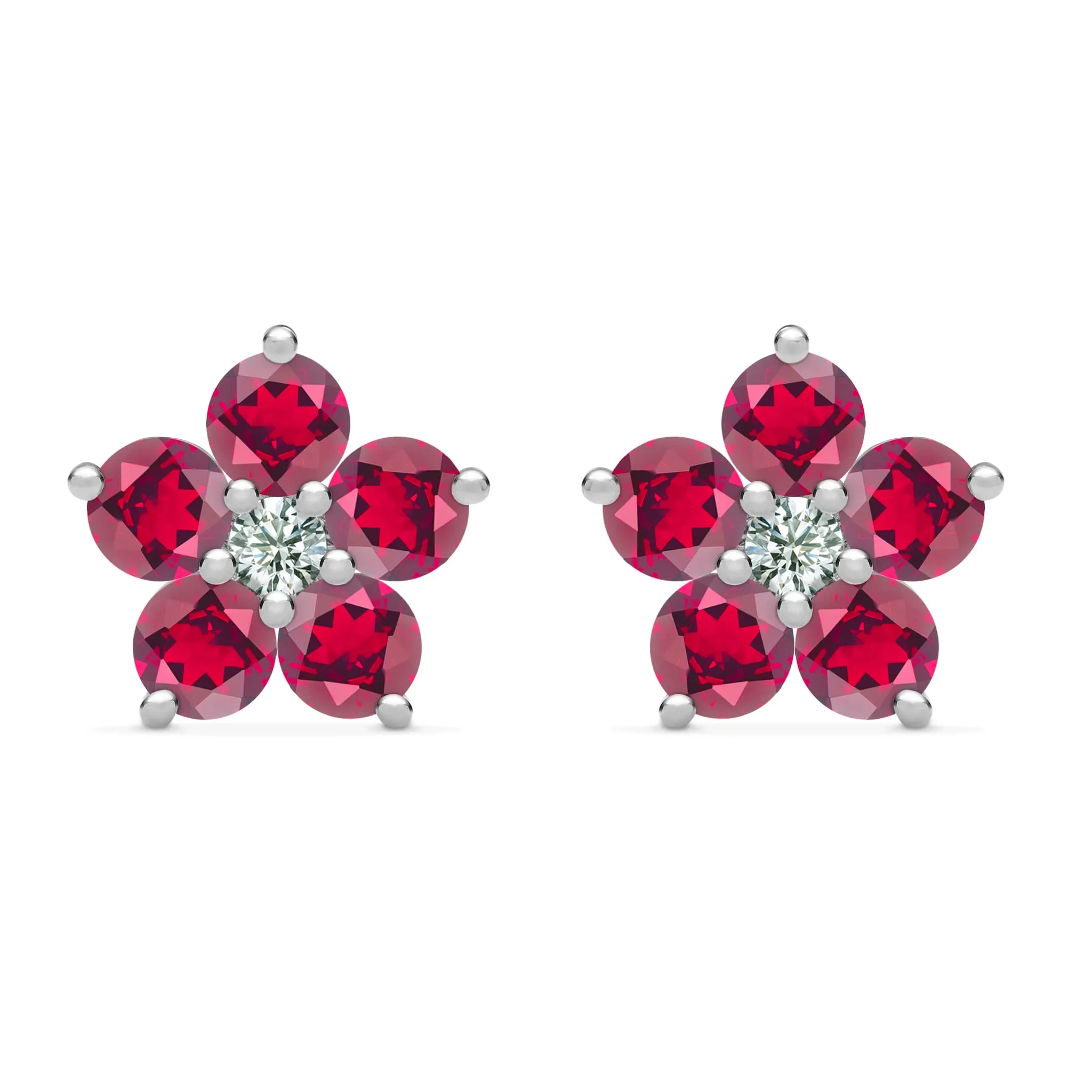 Greenwich Flower Ruby & Diamond Earrings in 14k Gold (July) sold by Haverhill product image thumbnail 5