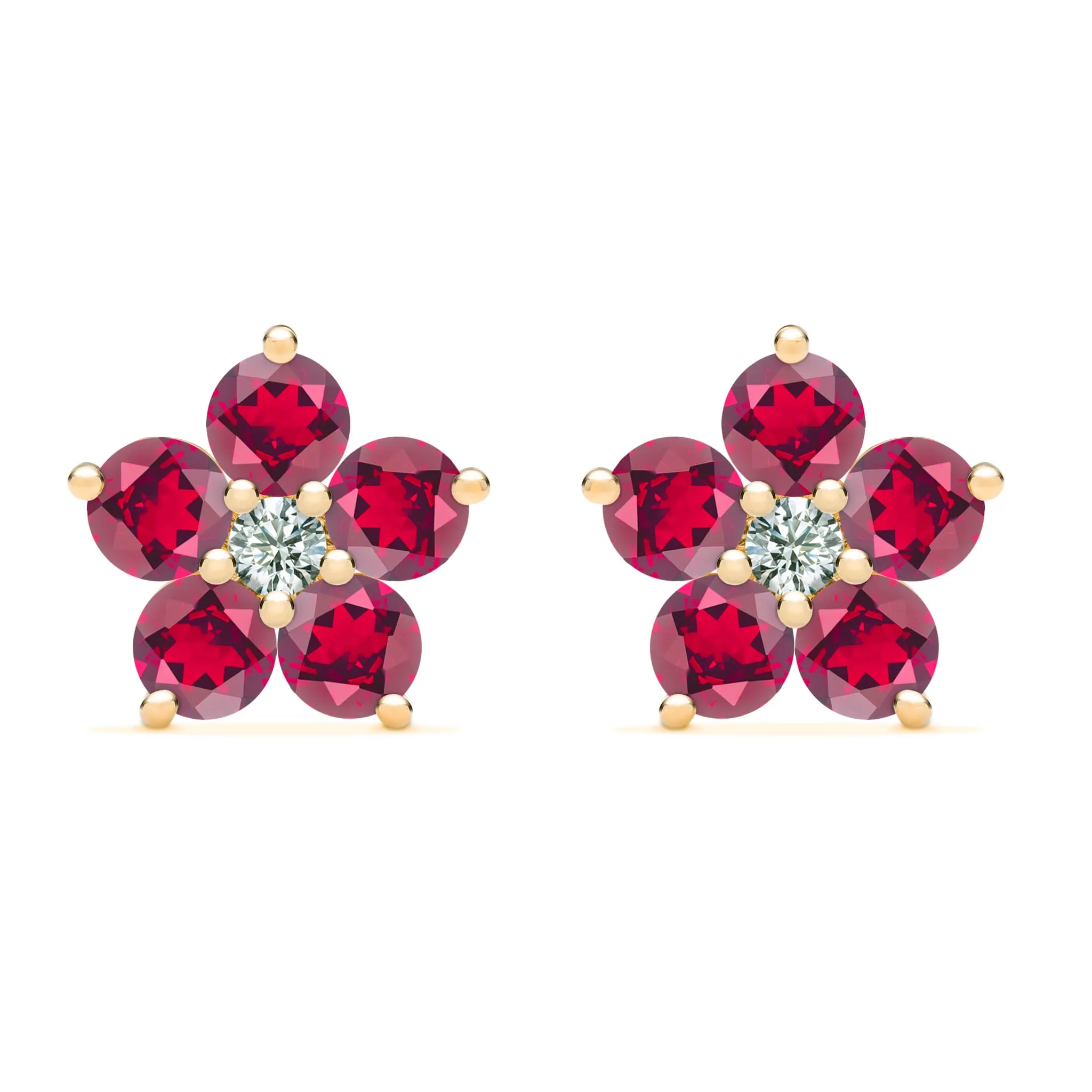 Greenwich Flower Ruby & Diamond Earrings in 14k Gold (July) sold by Haverhill
