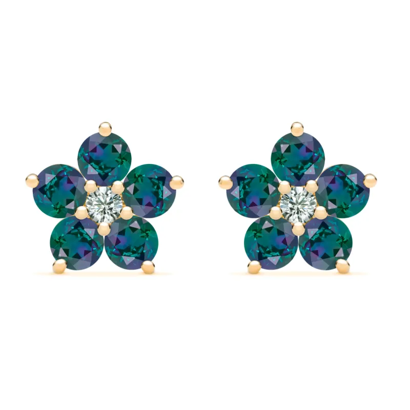 Greenwich Flower Alexandrite & Diamond Earrings in 14k Gold (June) sold by Haverhill