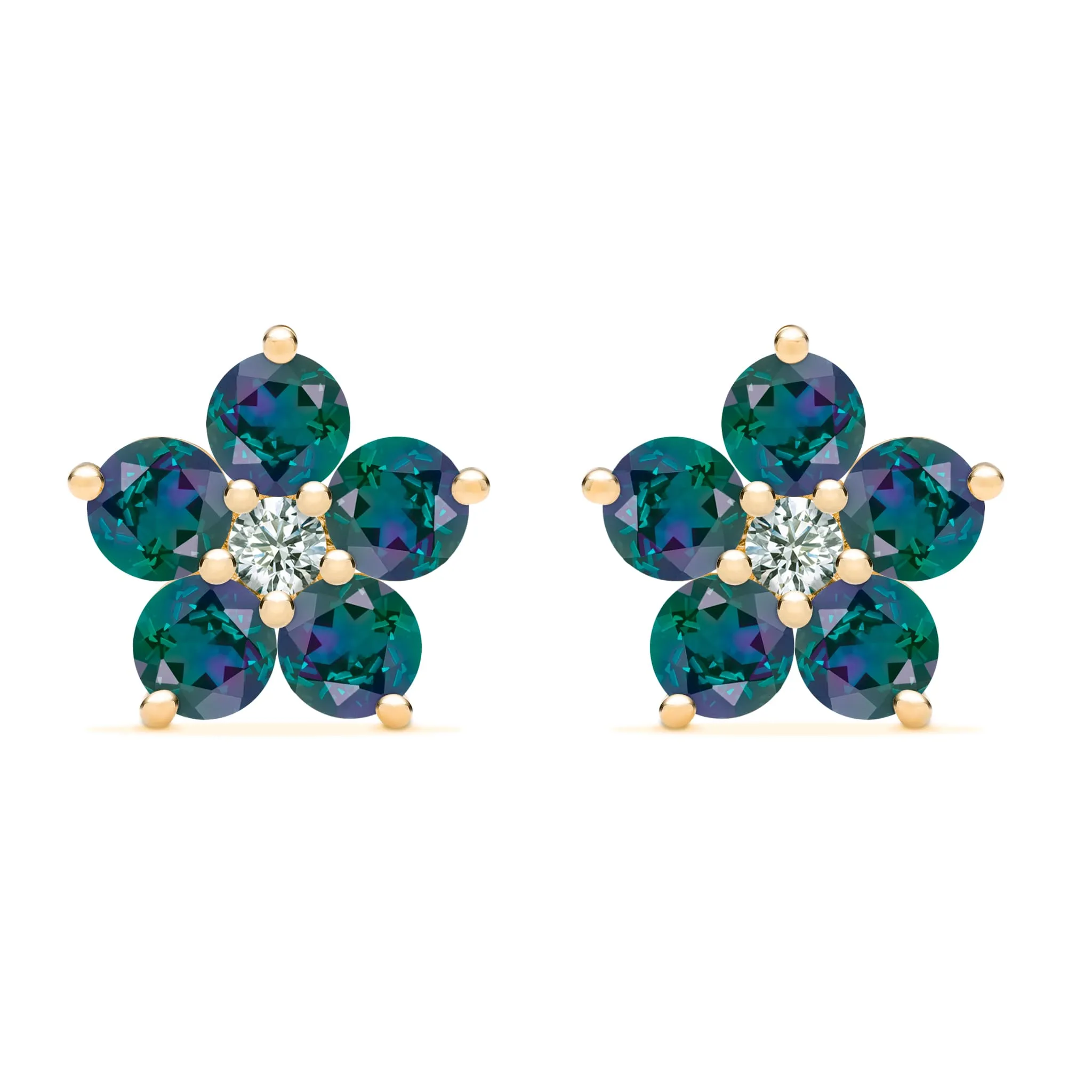 Greenwich Flower Alexandrite & Diamond Earrings in 14k Gold (June) sold by Haverhill