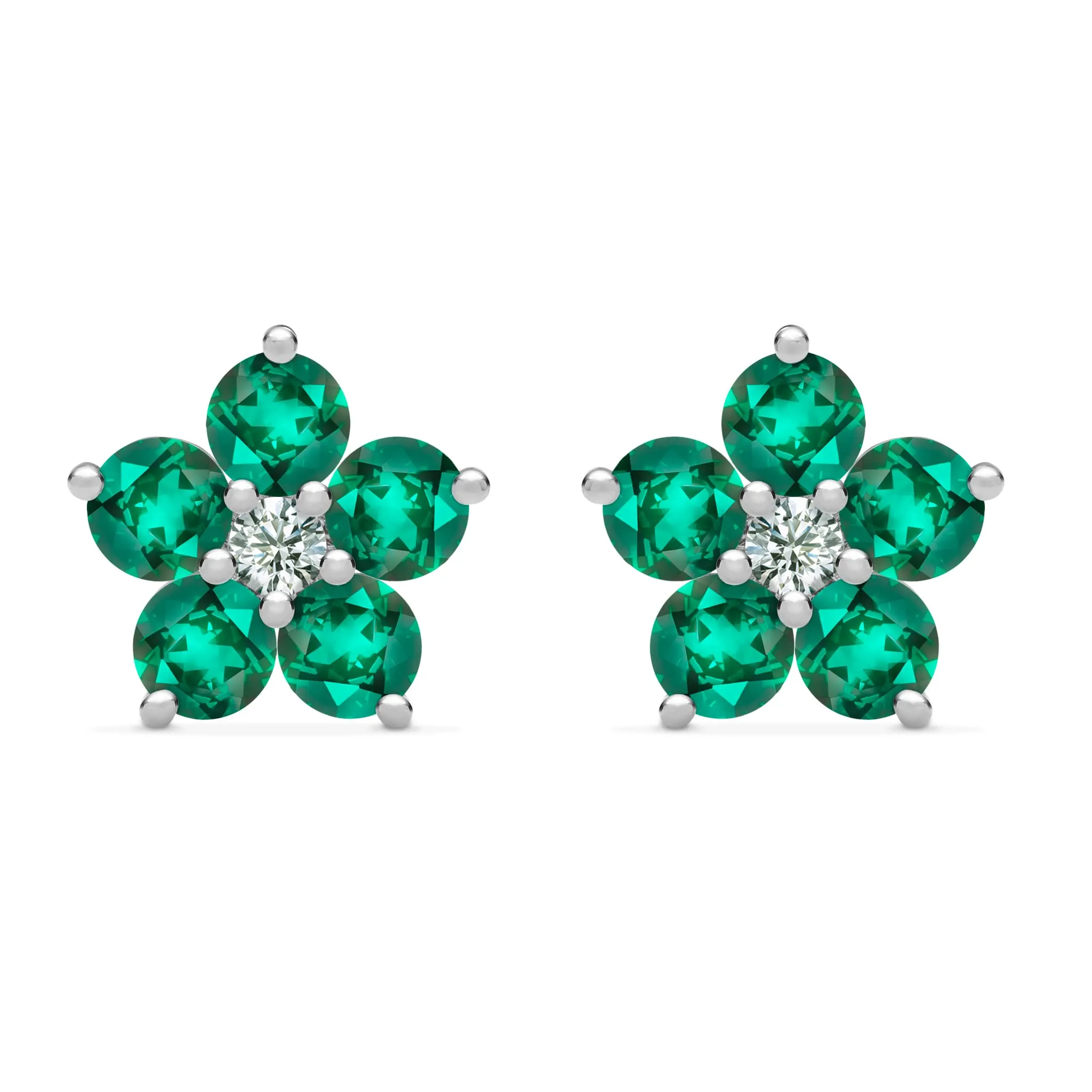 Greenwich Flower Emerald & Diamond Earrings in 14k Gold (May) sold by Haverhill product image thumbnail 5
