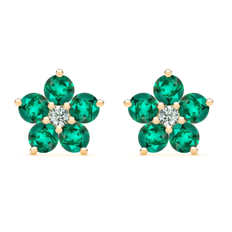 Greenwich Flower Emerald & Diamond Earrings in 14k Gold (May) sold by Haverhill