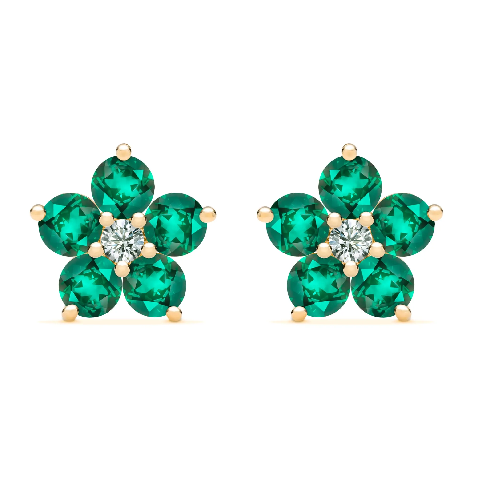 Greenwich Flower Emerald & Diamond Earrings in 14k Gold (May) sold by Haverhill