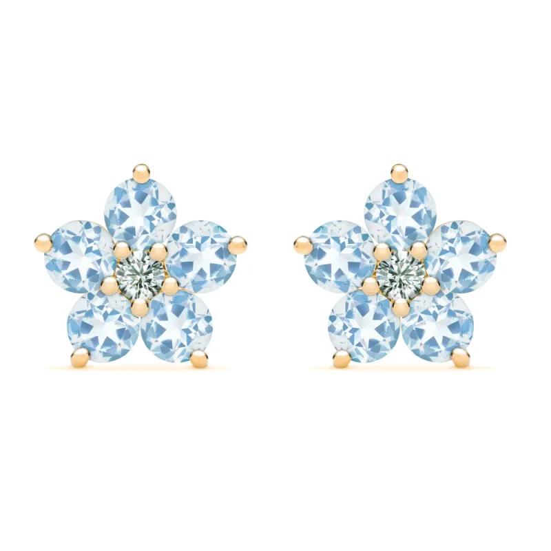 Greenwich Flower Aquamarine & Diamond Earrings in 14k Gold (March) sold by Haverhill