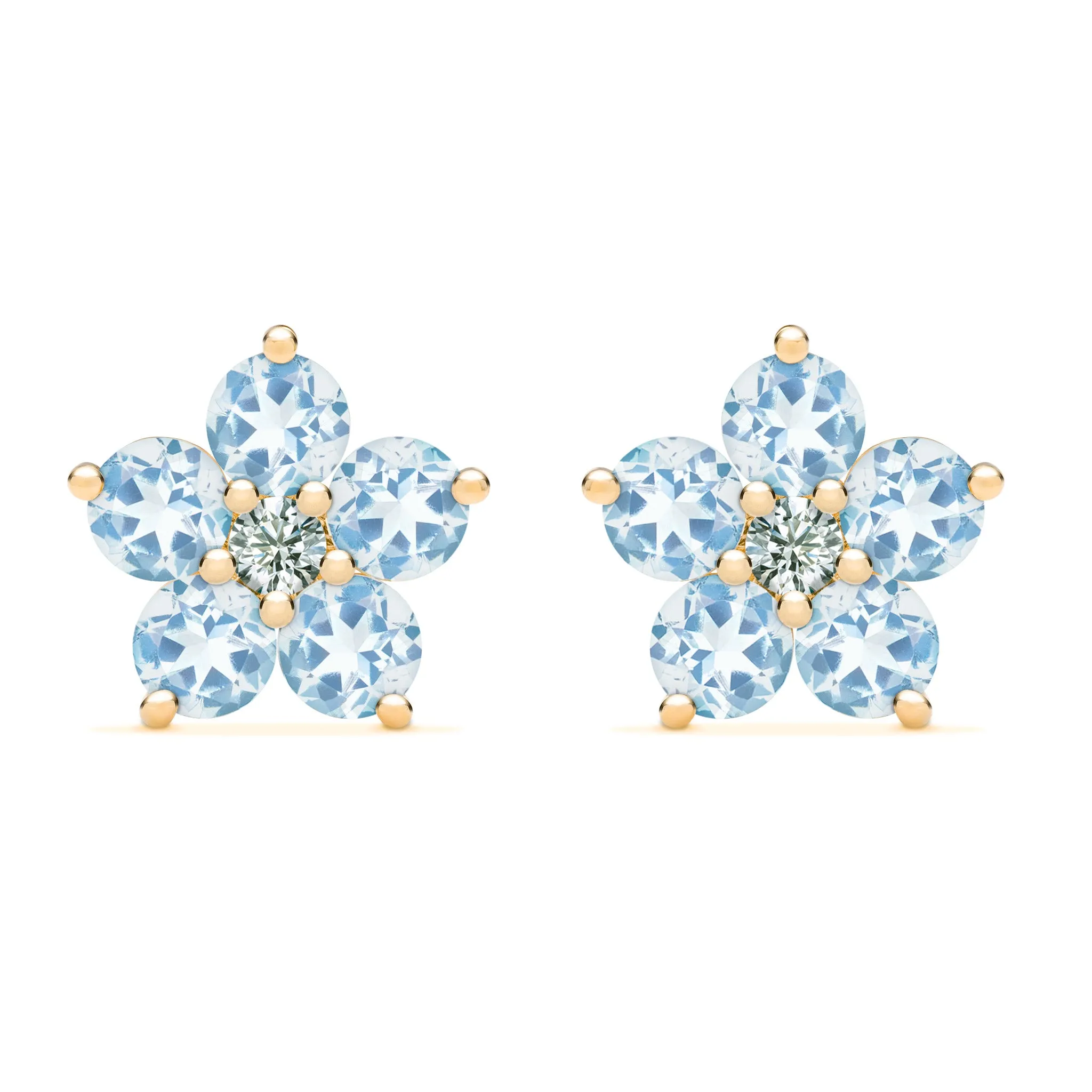 Greenwich Flower Aquamarine & Diamond Earrings in 14k Gold (March) sold by Haverhill