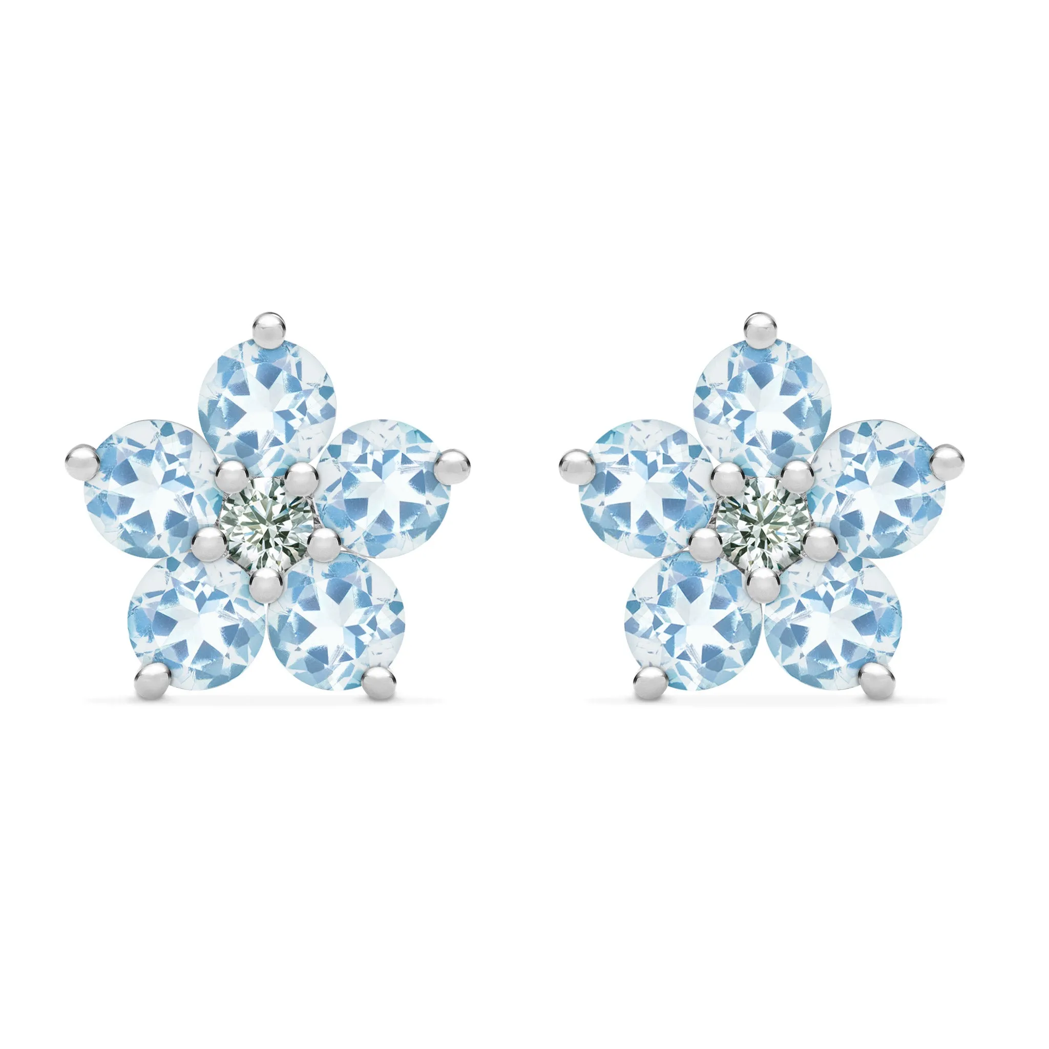 Greenwich Flower Aquamarine & Diamond Earrings in 14k Gold (March) sold by Haverhill product image thumbnail 5