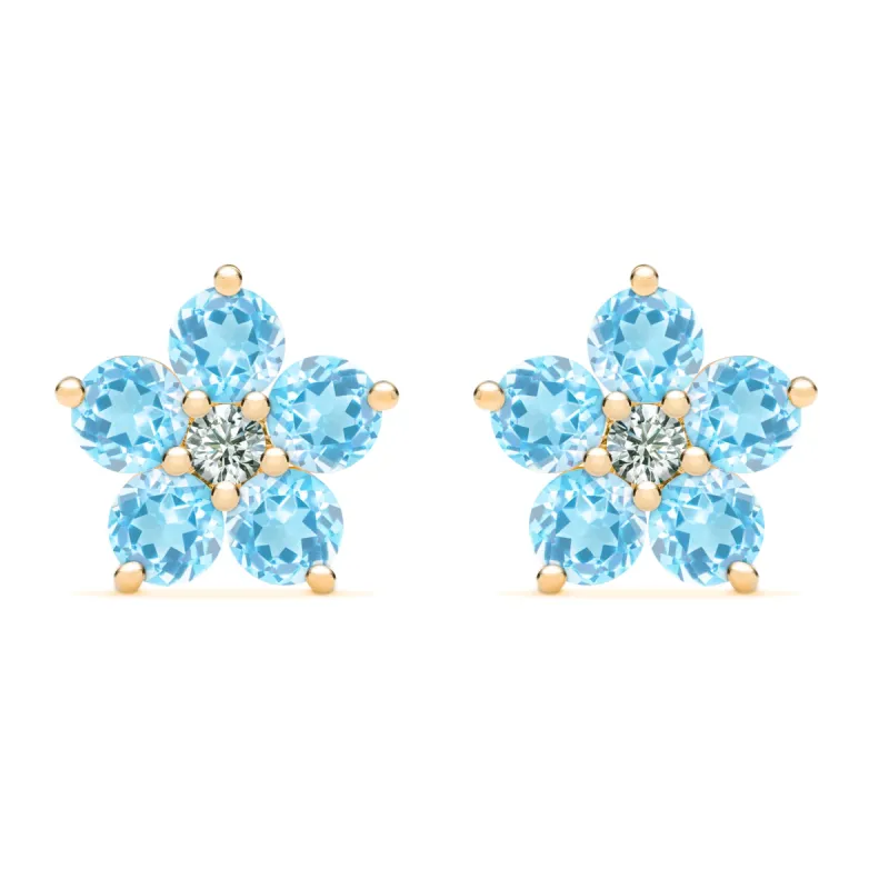 Greenwich Flower Nantucket Blue Topaz & Diamond Earrings in 14k Gold (December) sold by Haverhill