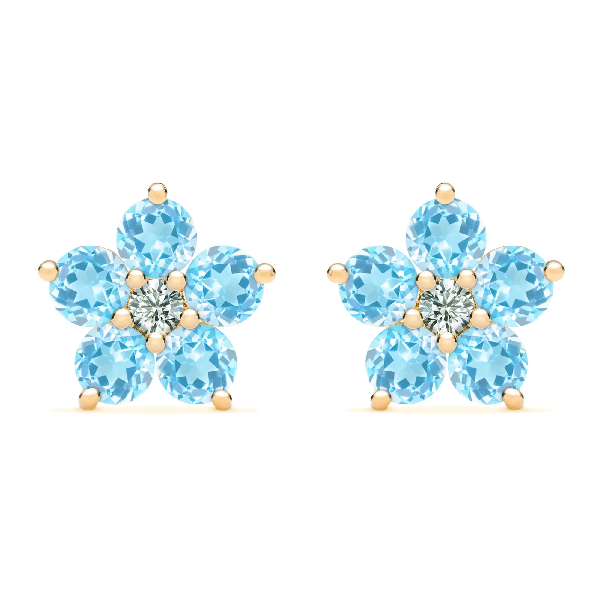 Greenwich Flower Nantucket Blue Topaz & Diamond Earrings in 14k Gold (December) sold by Haverhill