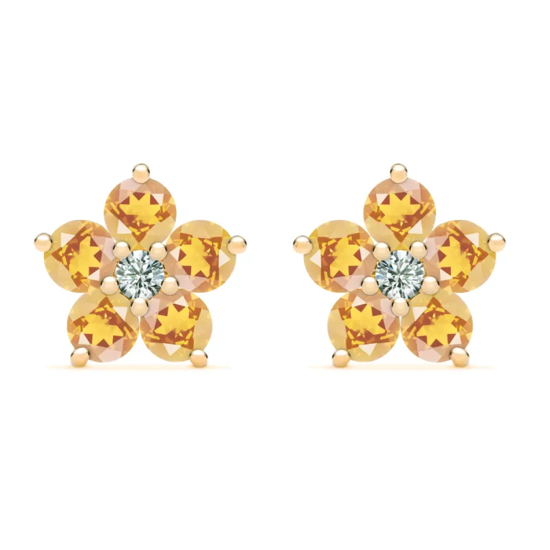 Greenwich Flower Citrine & Diamond Earrings in 14k Gold (November) sold by Haverhill