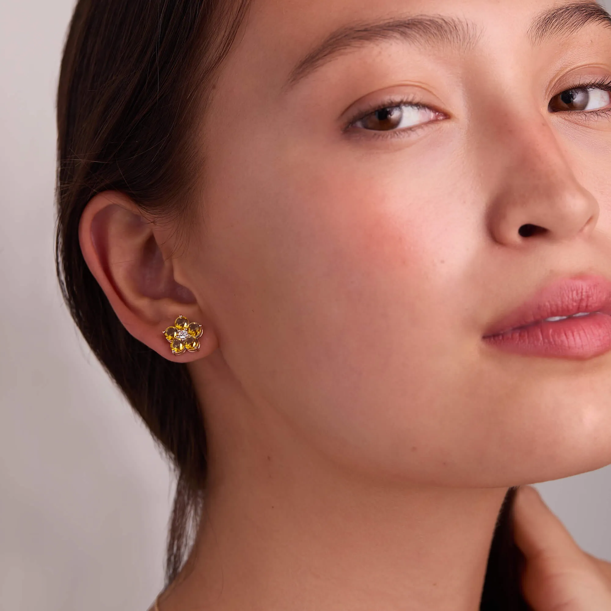Greenwich Flower Citrine & Diamond Earrings in 14k Gold (November) sold by Haverhill product image thumbnail 3