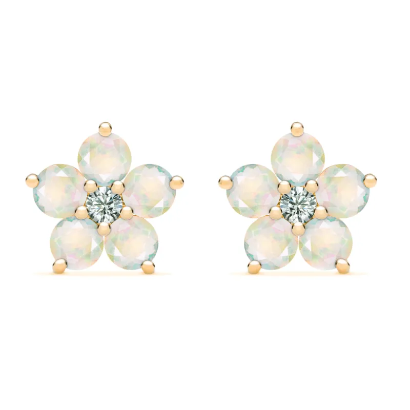 Greenwich Flower Opal & Diamond Earrings in 14k Gold (October) sold by Haverhill
