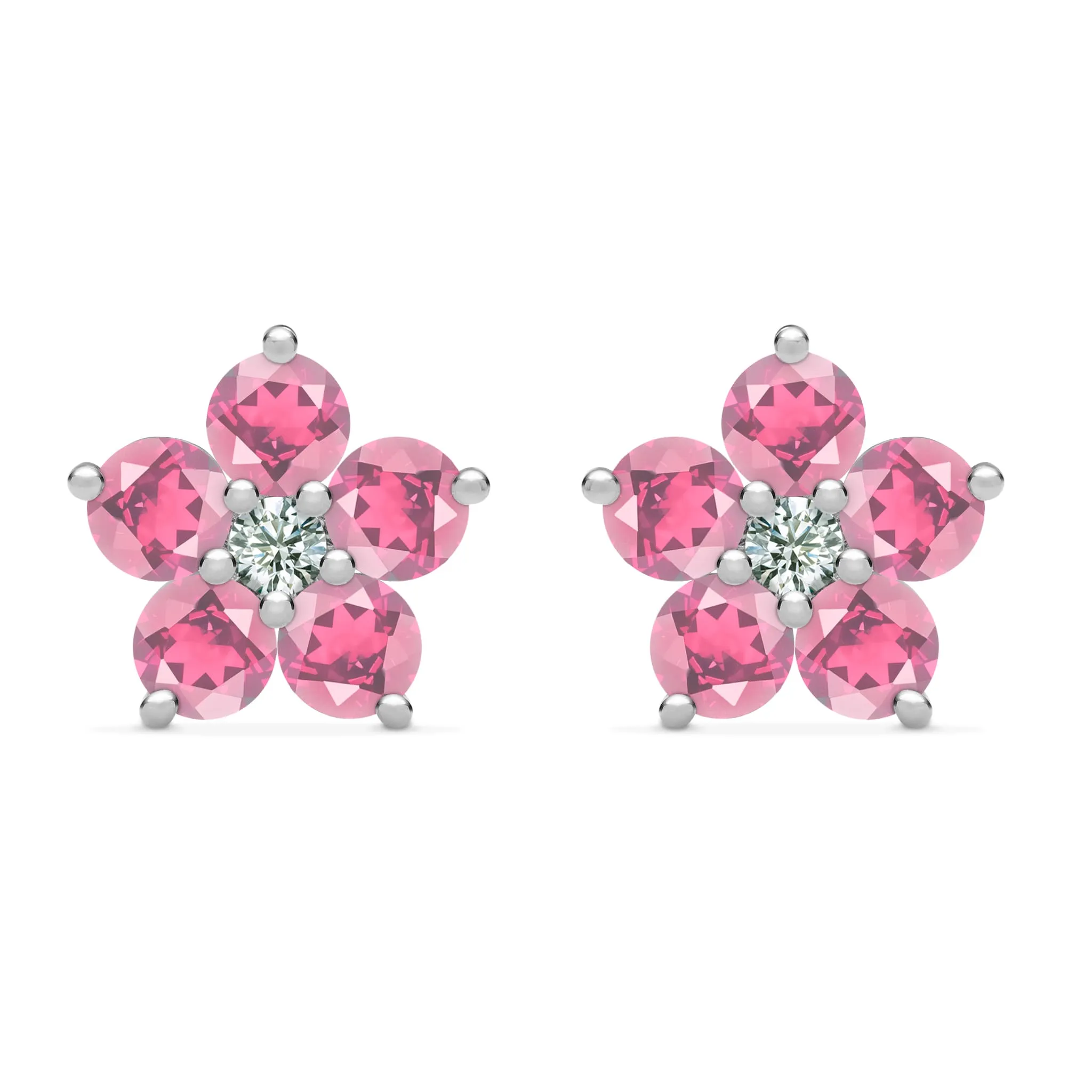 Greenwich Flower Pink Tourmaline & Diamond Earrings in 14k Gold (October) sold by Haverhill product image thumbnail 5