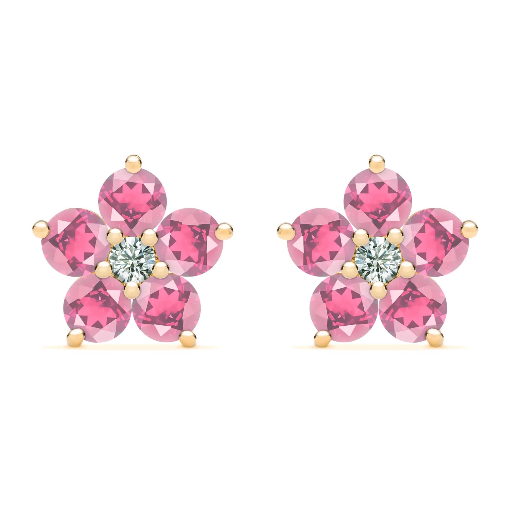 Greenwich Flower Pink Tourmaline & Diamond Earrings in 14k Gold (October) sold by Haverhill