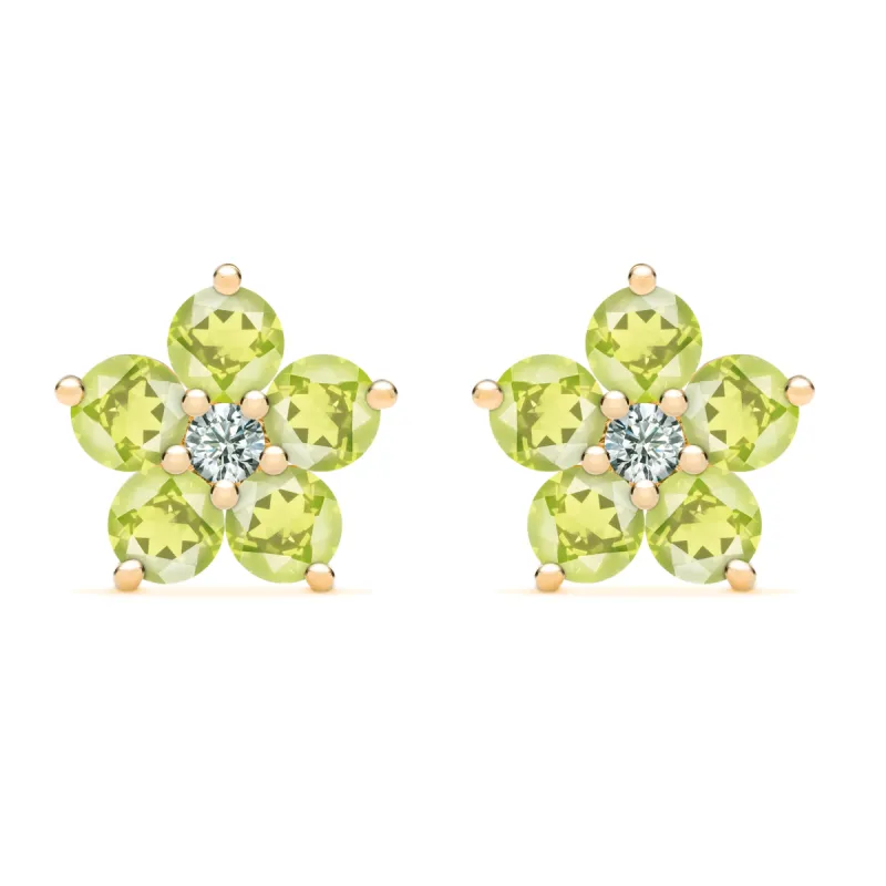 Greenwich Flower Peridot & Diamond Earrings in 14k Gold (August) sold by Haverhill
