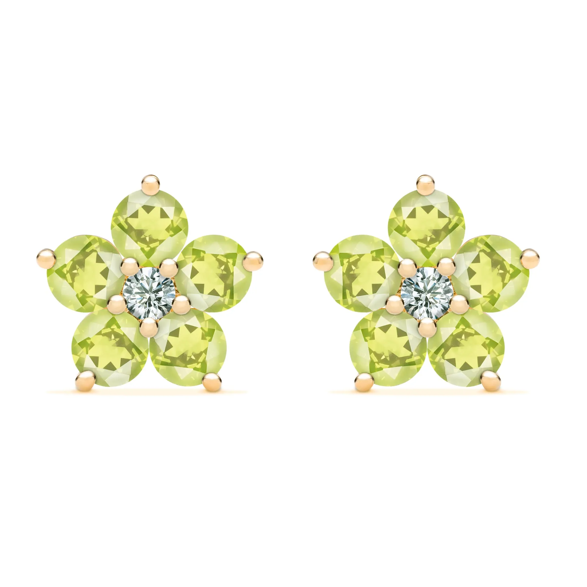 Greenwich Flower Peridot & Diamond Earrings in 14k Gold (August) sold by Haverhill