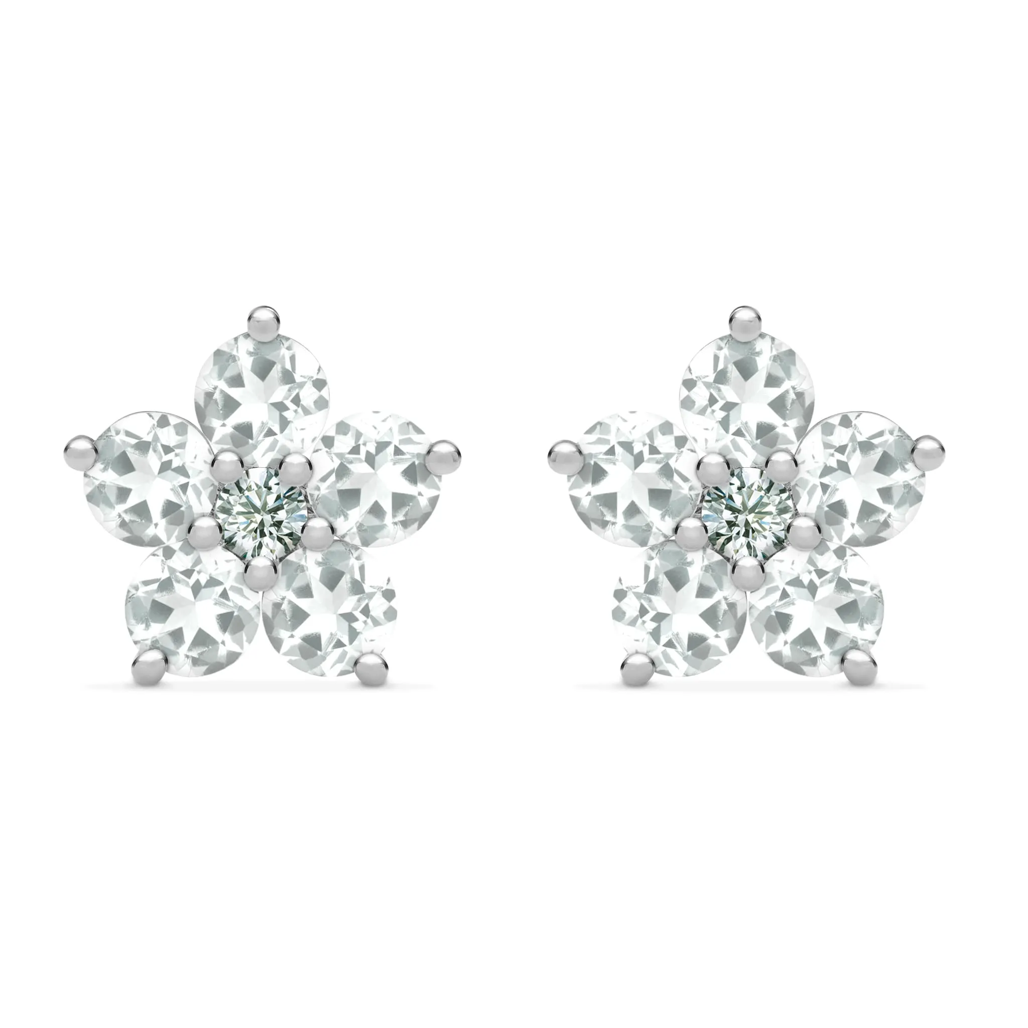 Greenwich Flower White Topaz & Diamond Earrings in 14k Gold (April) sold by Haverhill product image thumbnail 5