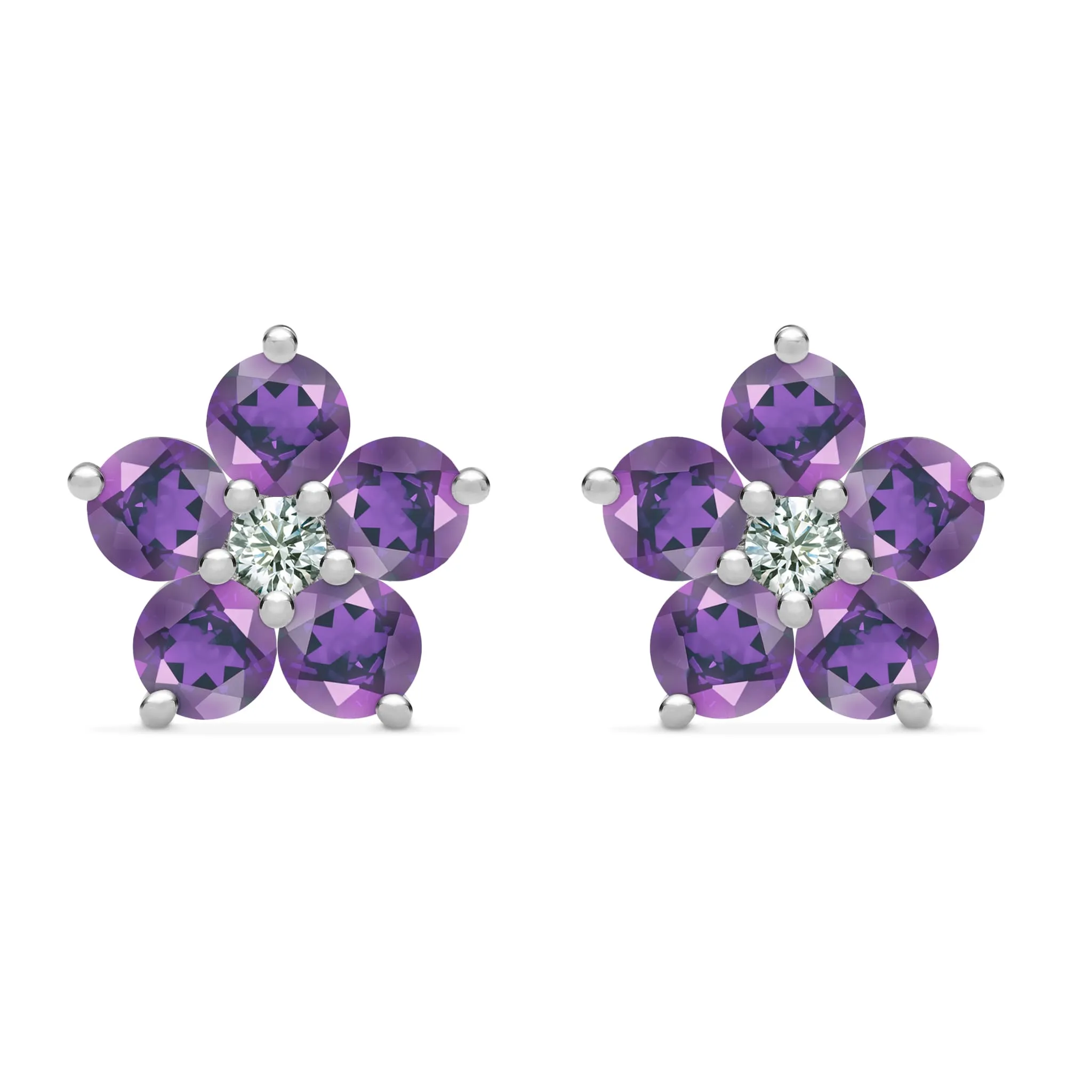 Greenwich Flower Amethyst & Diamond Earrings in 14k Gold (February) sold by Haverhill product image thumbnail 5