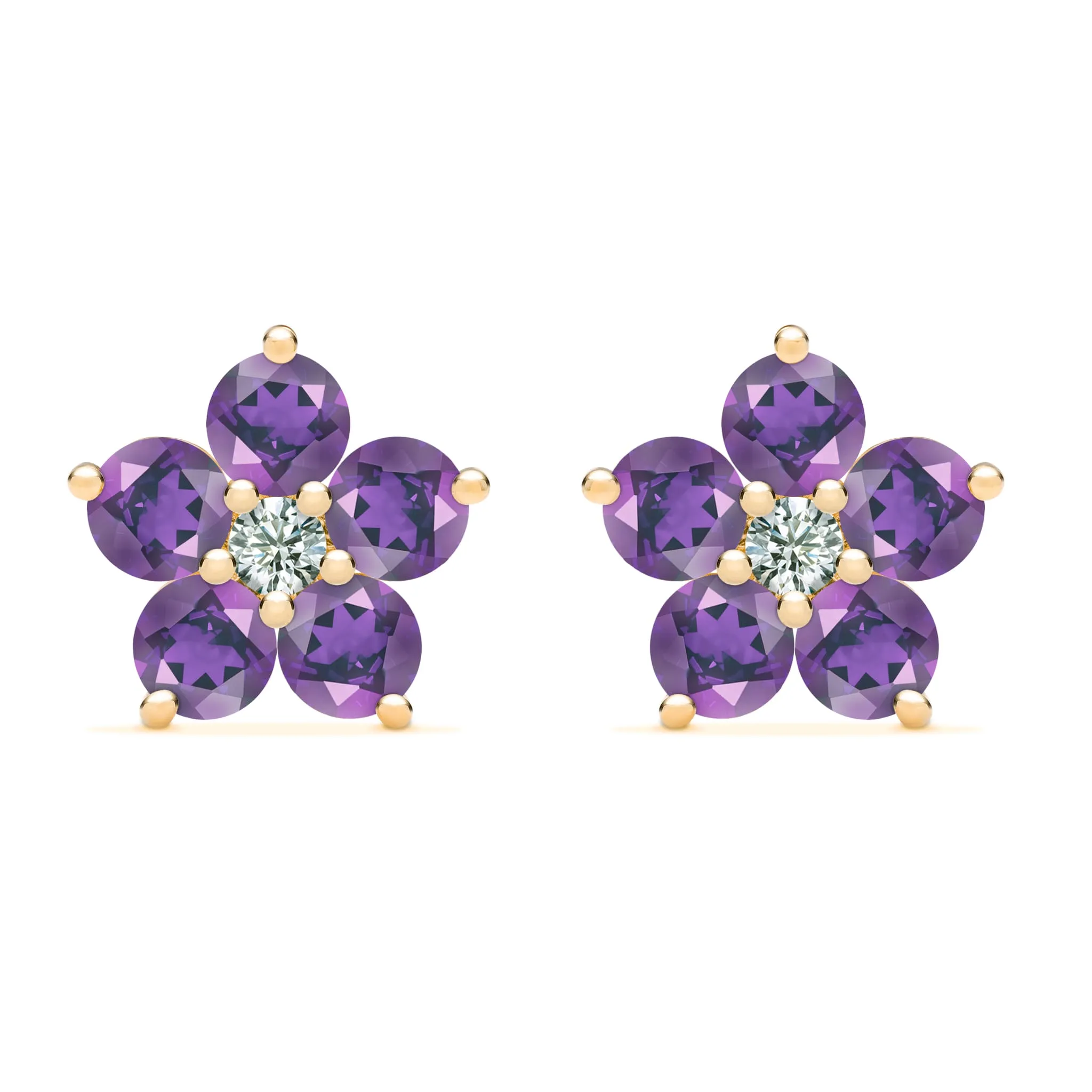 Greenwich Flower Amethyst & Diamond Earrings in 14k Gold (February) sold by Haverhill
