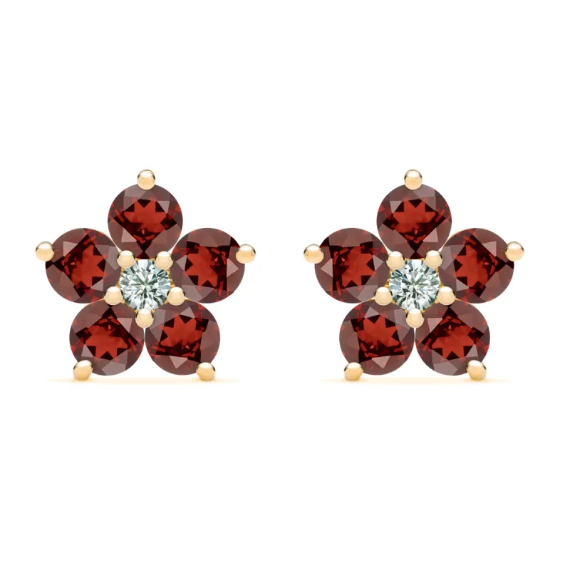 Greenwich Flower Garnet & Diamond Earrings in 14k Gold (January) sold by Haverhill