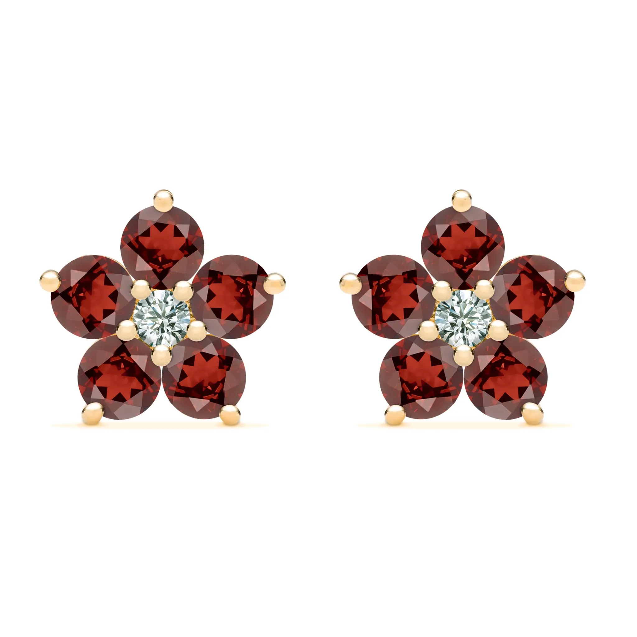 Greenwich Flower Garnet & Diamond Earrings in 14k Gold (January) sold by Haverhill