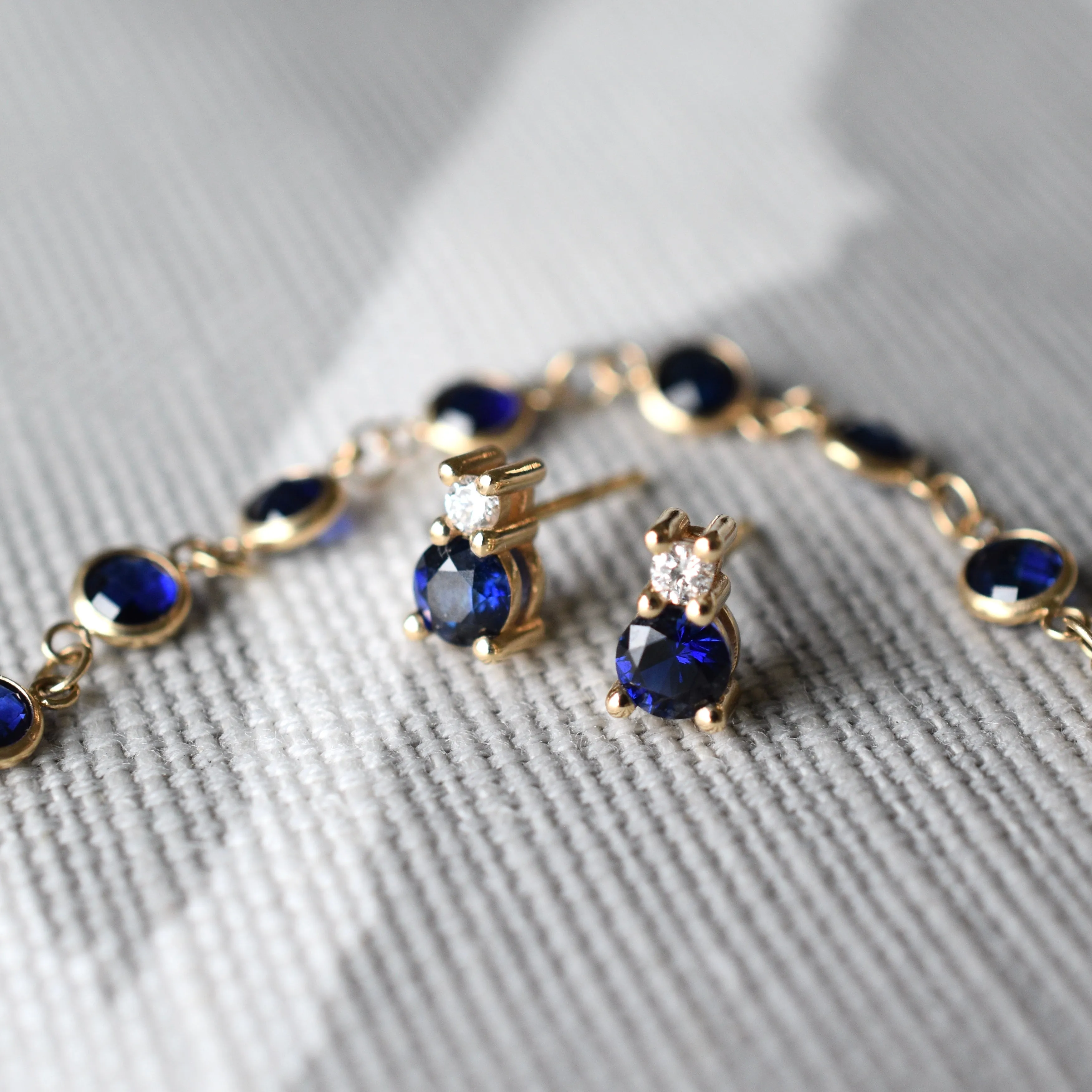 Greenwich Solitaire Sapphire & Diamond Earrings in 14k Gold (September) sold by Haverhill product image thumbnail 3