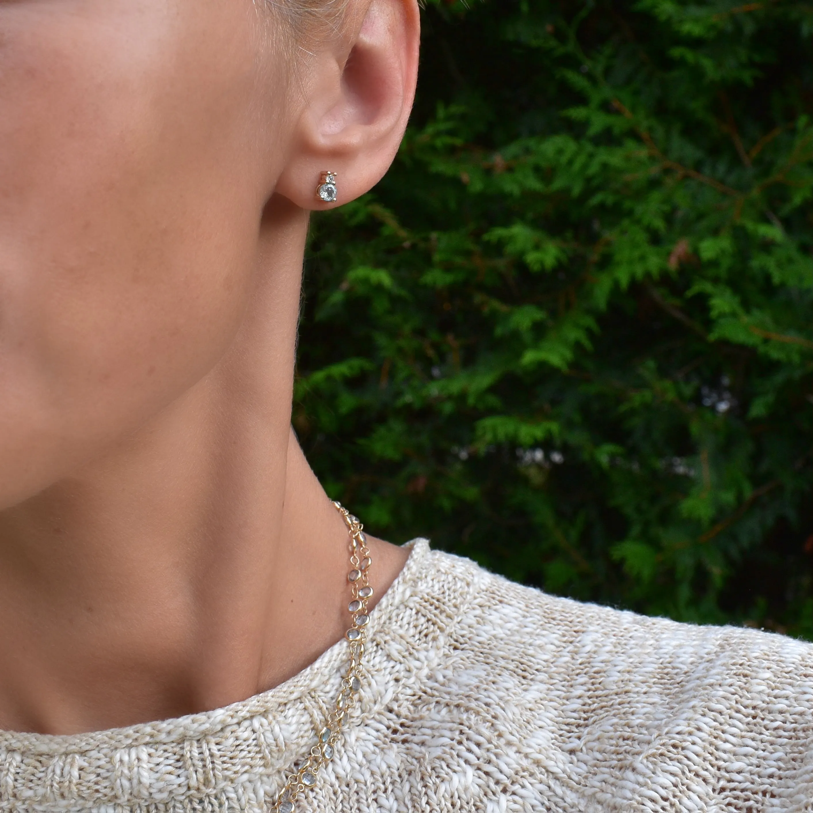 Greenwich Solitaire White Topaz & Diamond Earrings in 14k Gold (April) sold by Haverhill product image thumbnail 2