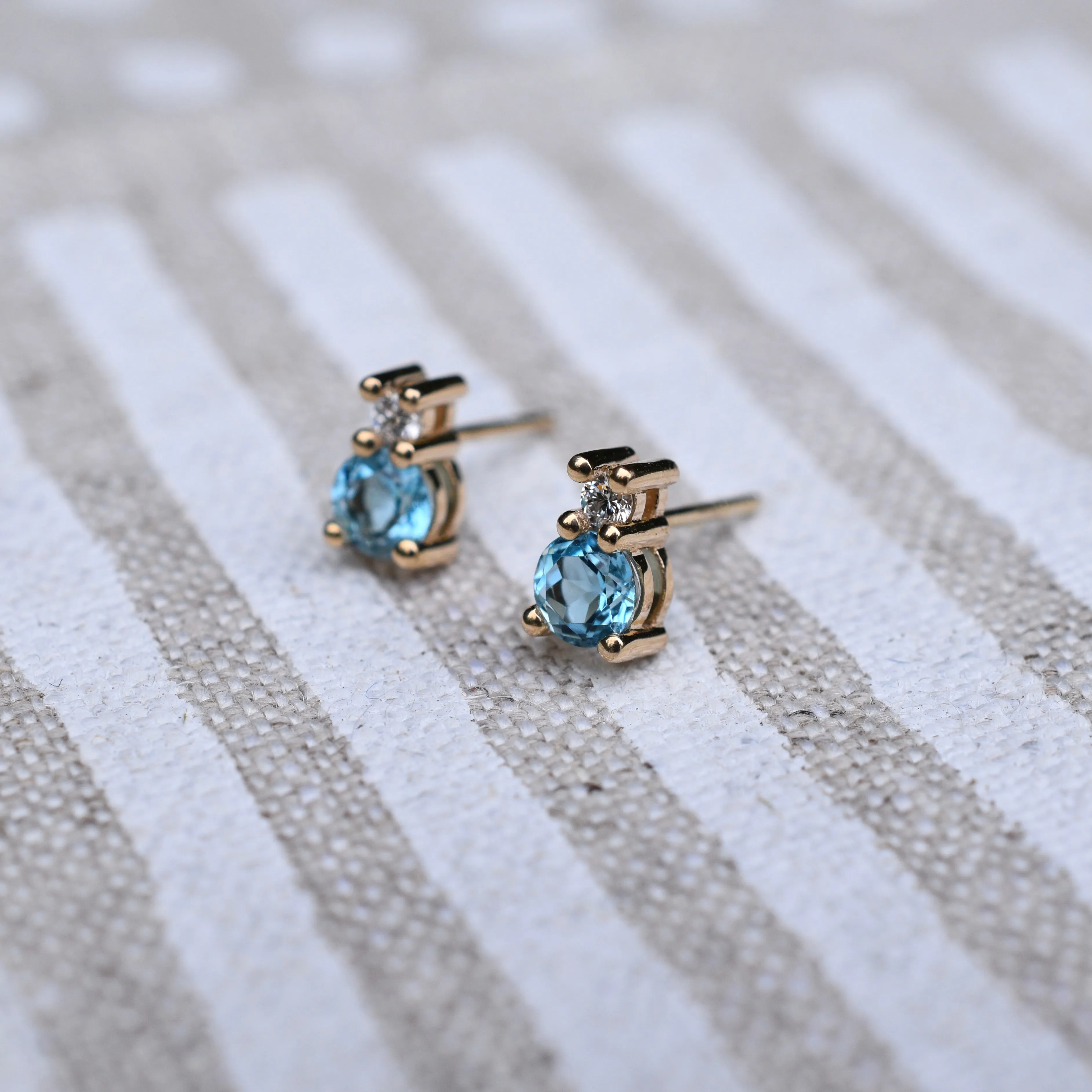 Greenwich Solitaire Nantucket Blue Topaz & Diamond Earrings in 14k Gold (December) sold by Haverhill product image thumbnail 3