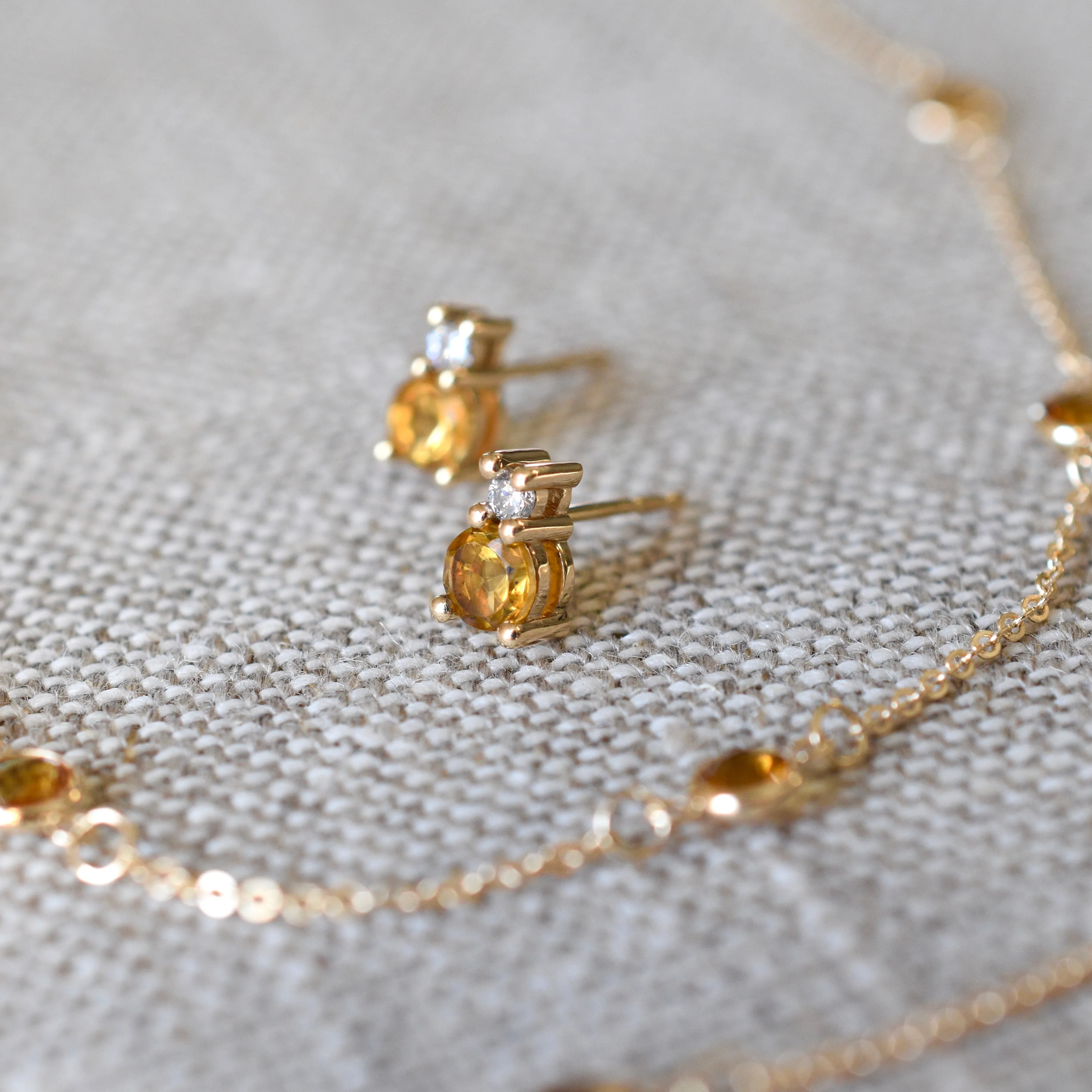 Greenwich Solitaire Citrine & Diamond Earrings in 14k Gold (November) sold by Haverhill product image thumbnail 3