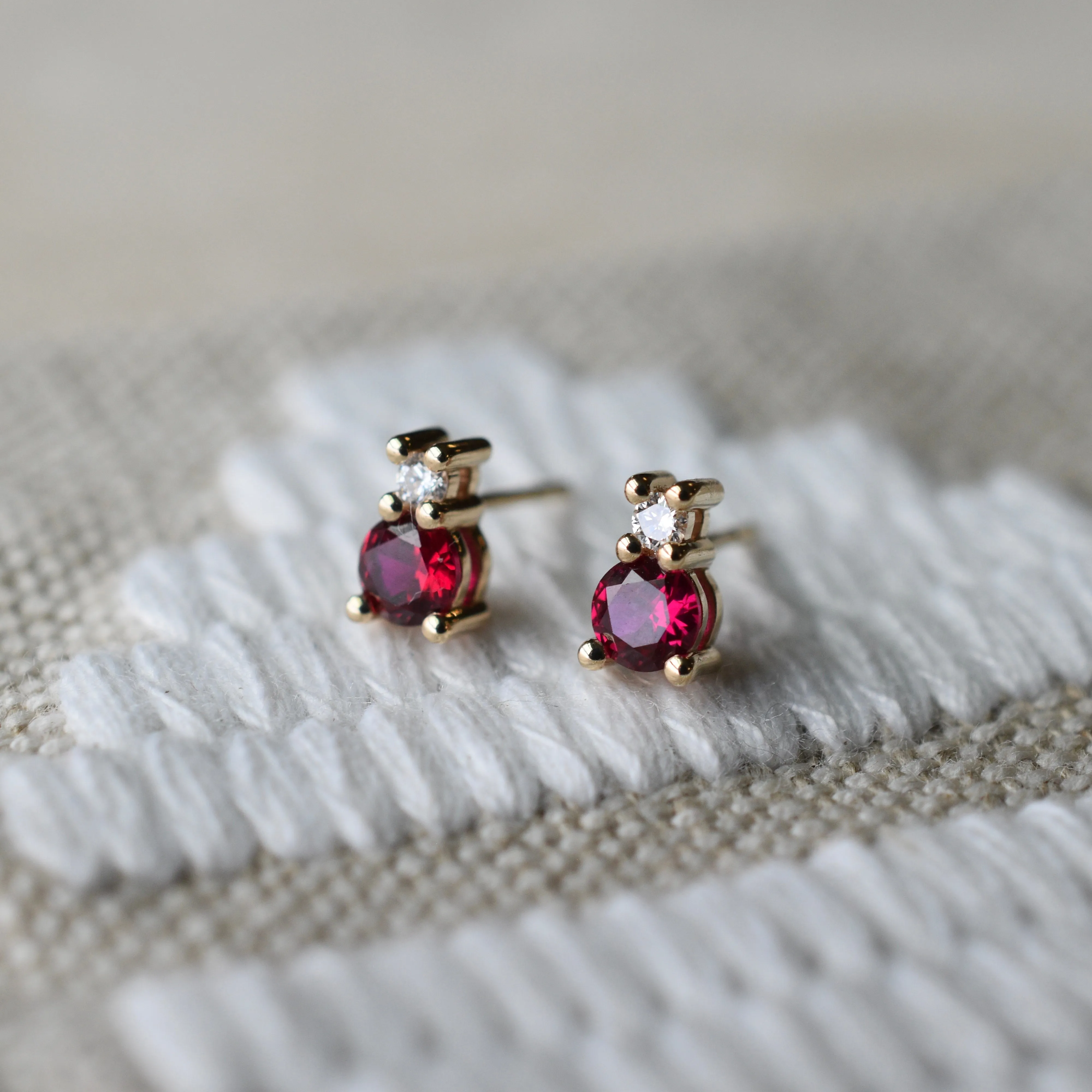 Greenwich Solitaire Ruby & Diamond Earrings in 14k Gold (July) sold by Haverhill product image thumbnail 3