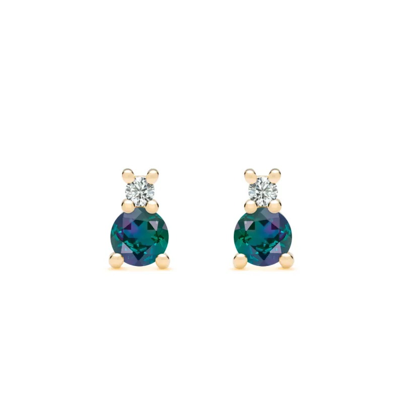 Greenwich Solitaire Alexandrite & Diamond Earrings in 14k Gold (June) sold by Haverhill