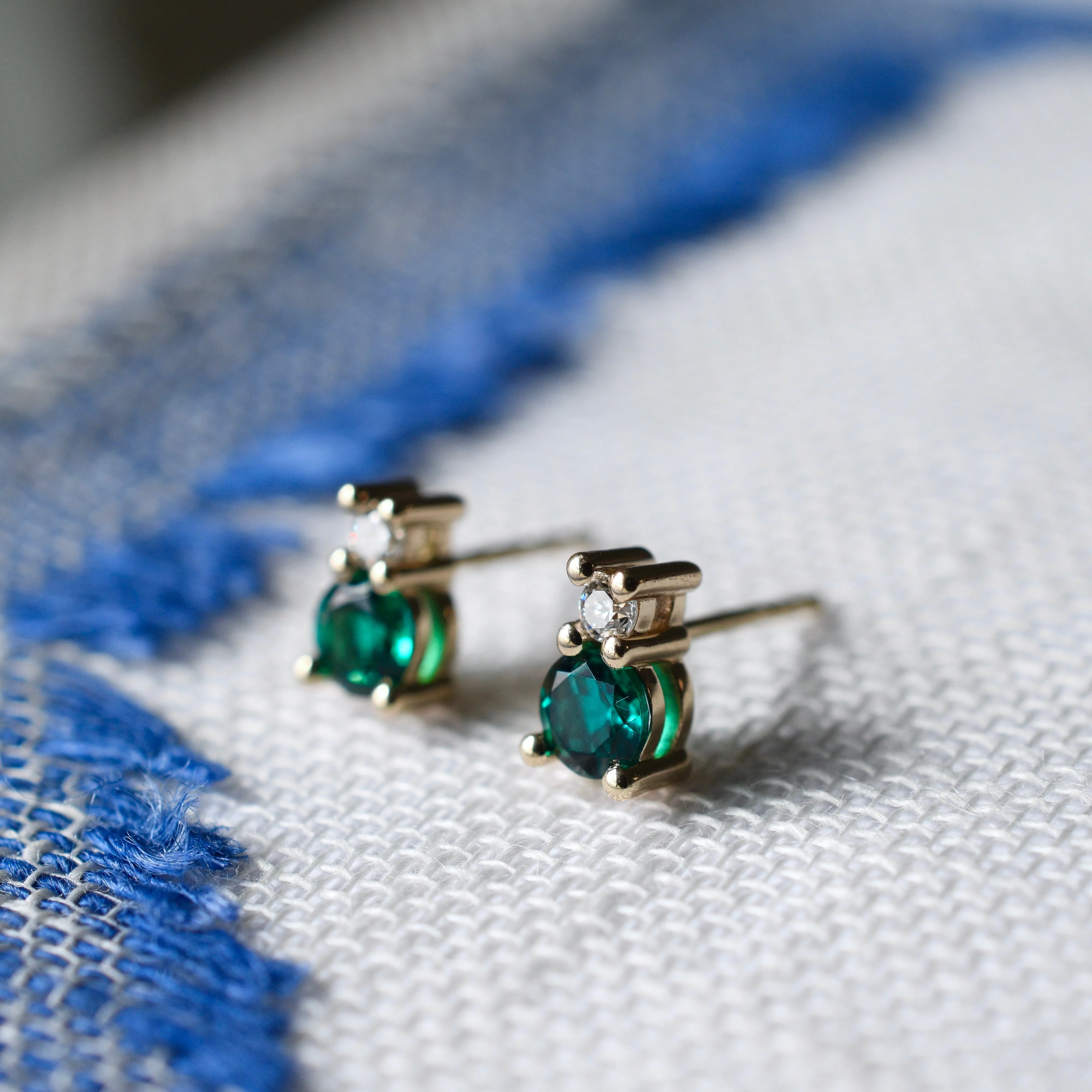 Greenwich Solitaire Emerald & Diamond Earrings in 14k Gold (May) sold by Haverhill product image thumbnail 3