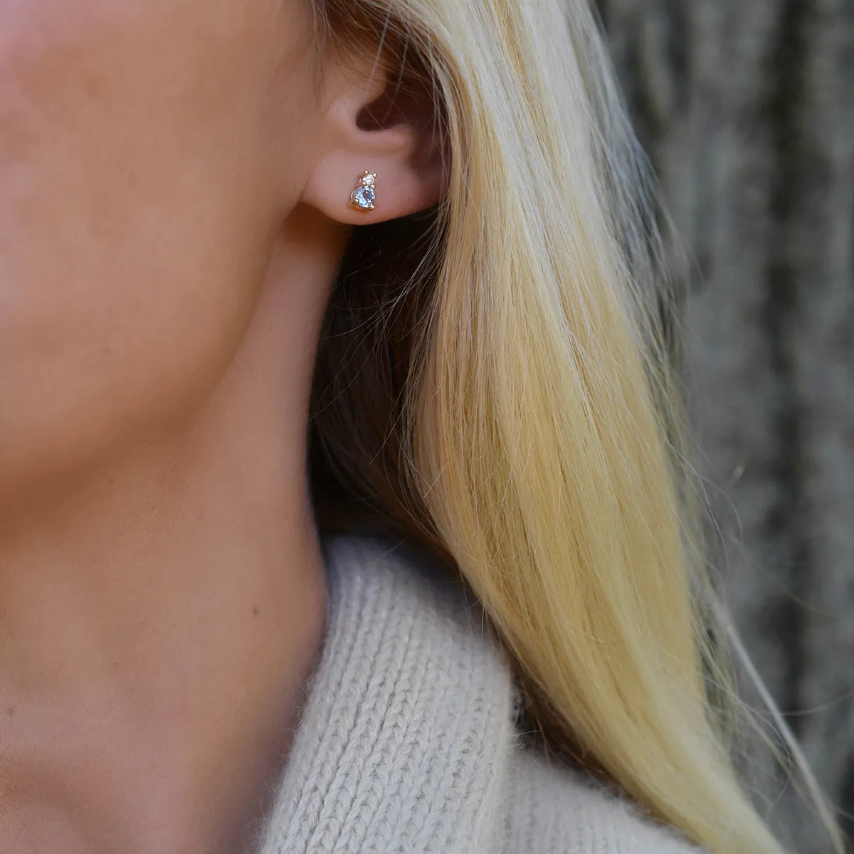 Greenwich Solitaire Aquamarine & Diamond Earrings in 14k Gold (March) sold by Haverhill product image thumbnail 2