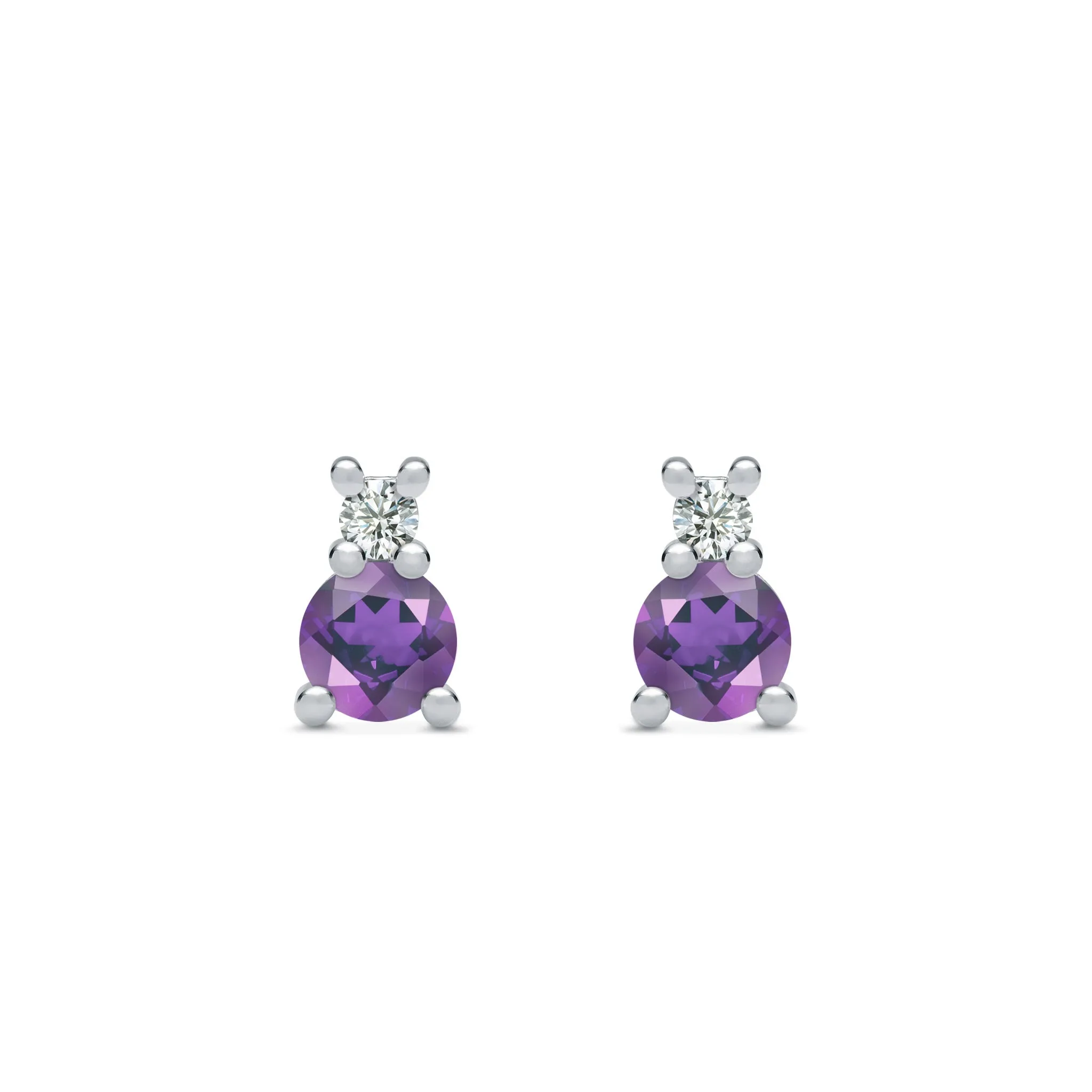 Greenwich Solitaire Amethyst & Diamond Earrings in 14k Gold (February) sold by Haverhill product image thumbnail 4