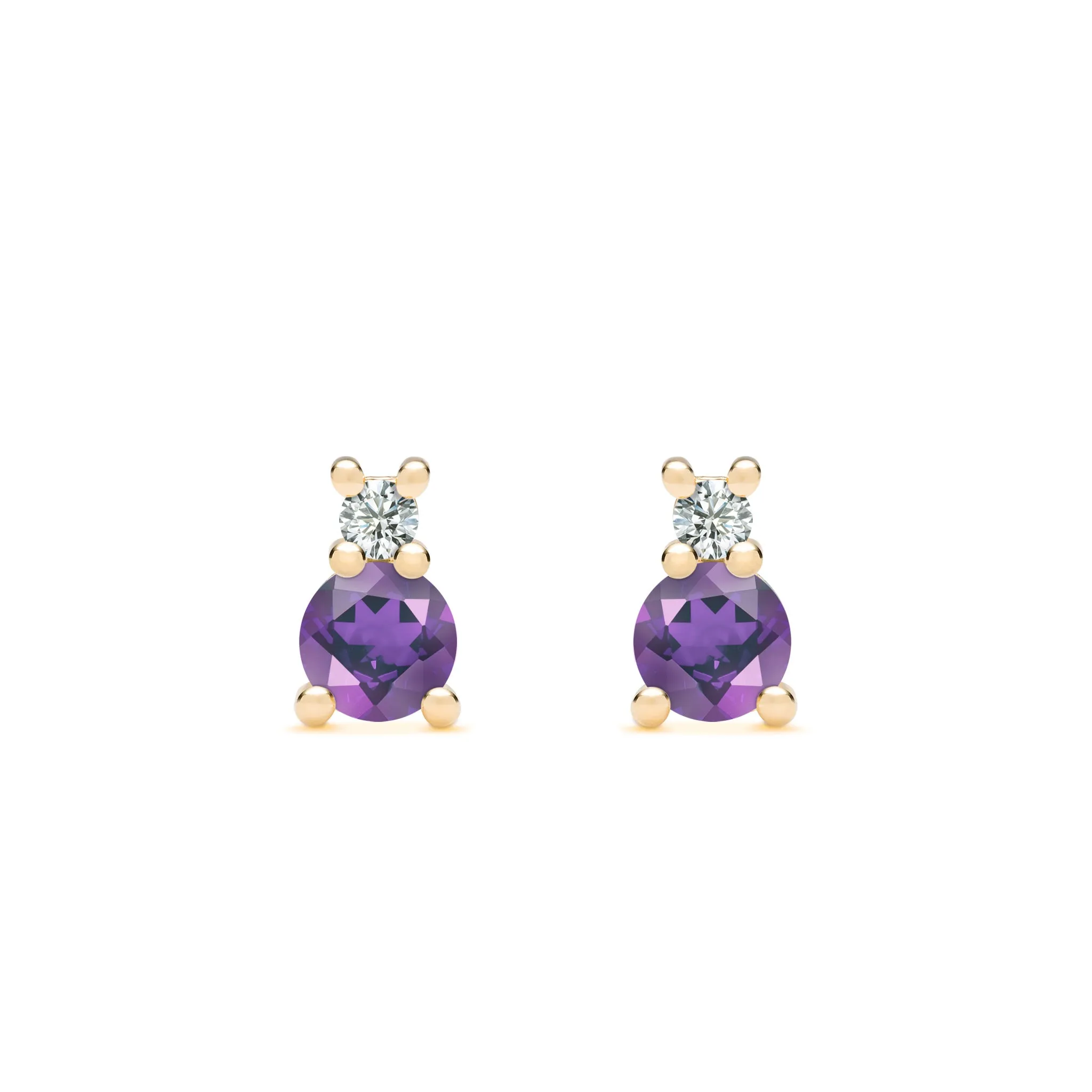 Greenwich Solitaire Amethyst & Diamond Earrings in 14k Gold (February) sold by Haverhill
