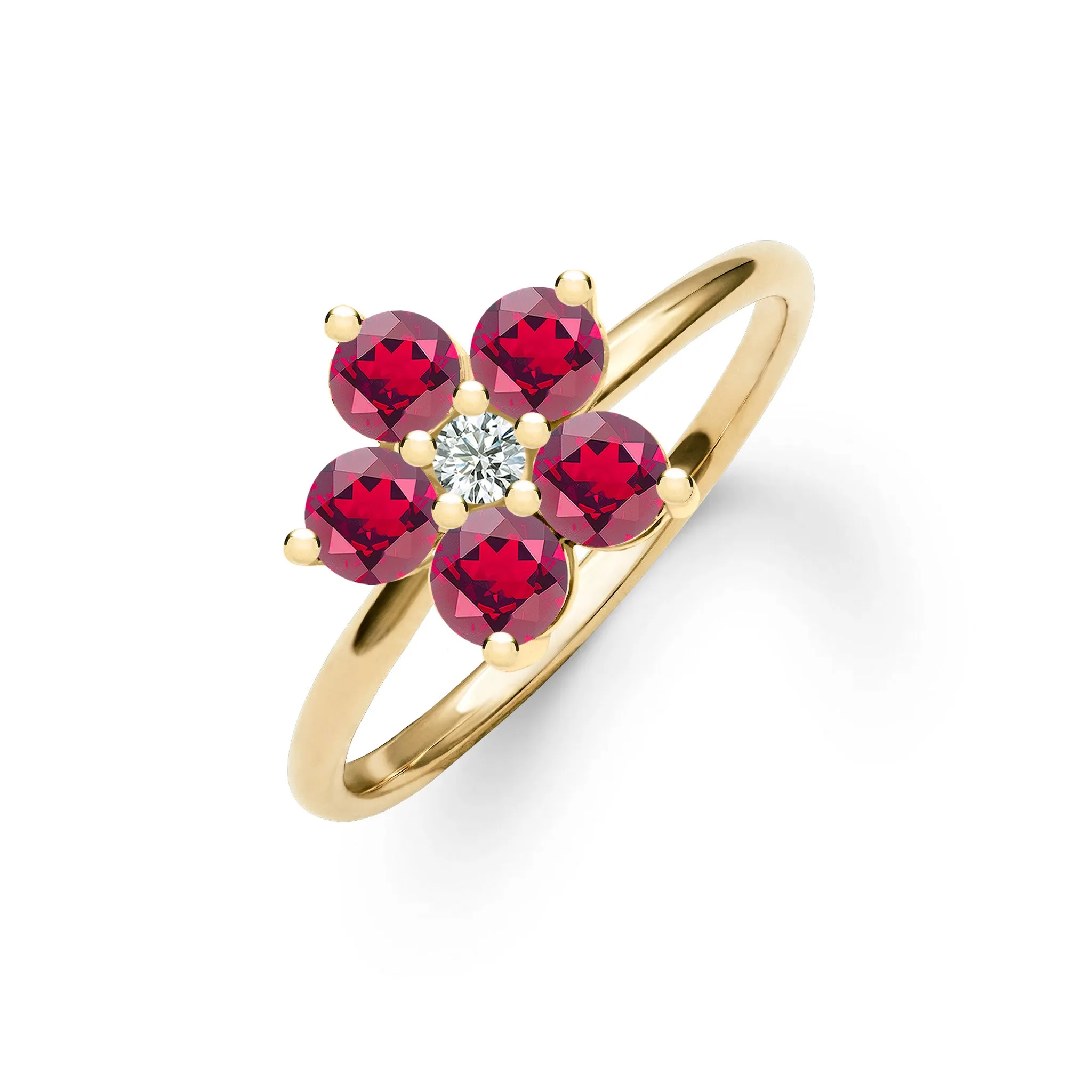 Greenwich Flower Ruby & Diamond Ring in 14k Gold (July) sold by Haverhill