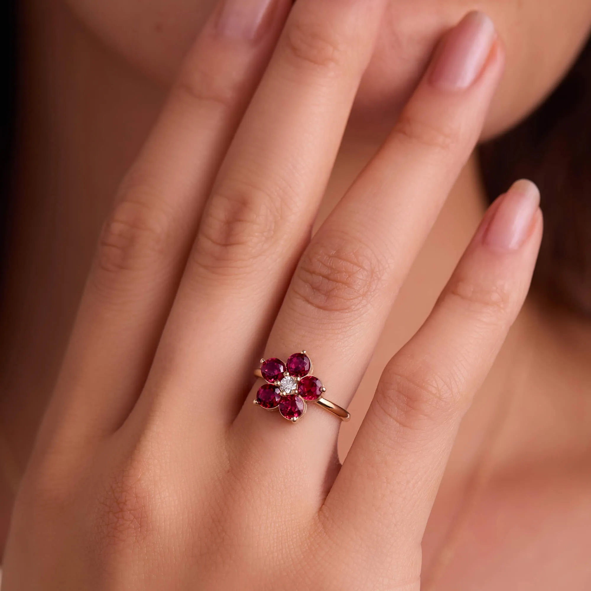Greenwich Flower Ruby & Diamond Ring in 14k Gold (July) sold by Haverhill product image thumbnail 3