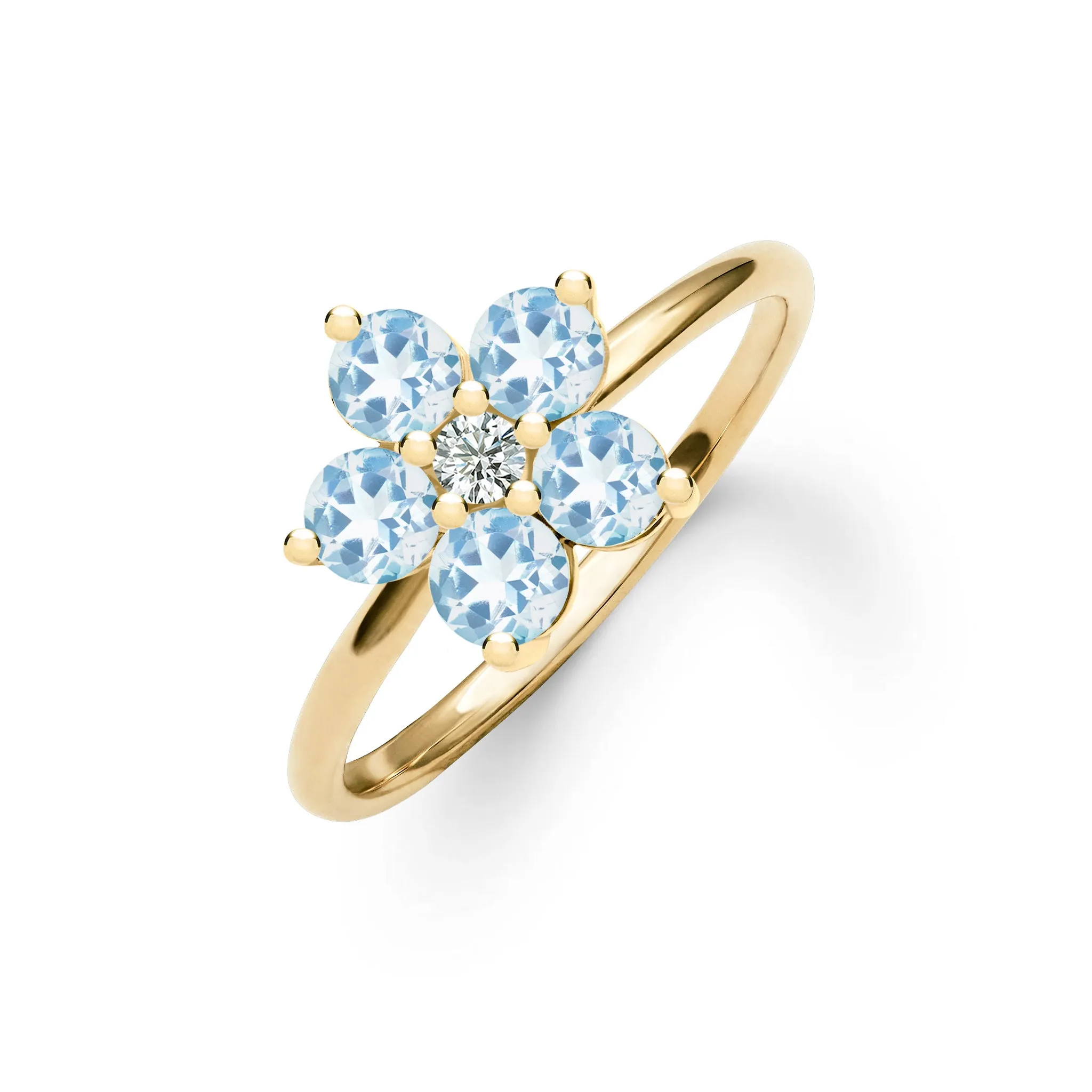 Greenwich Flower Aquamarine & Diamond Ring in 14k Gold (March) sold by Haverhill