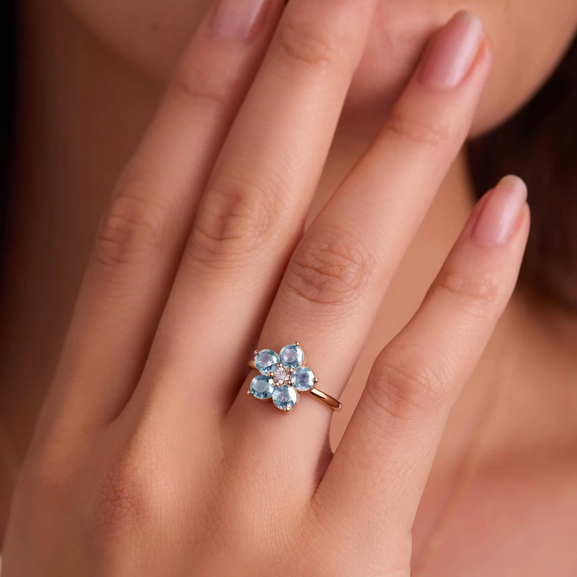 Greenwich Flower Aquamarine & Diamond Ring in 14k Gold (March) sold by Haverhill product image thumbnail 3