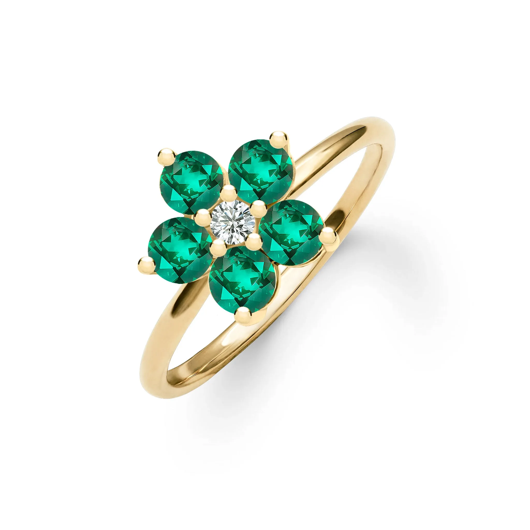 Greenwich Flower Emerald & Diamond Ring in 14k Gold (May) sold by Haverhill
