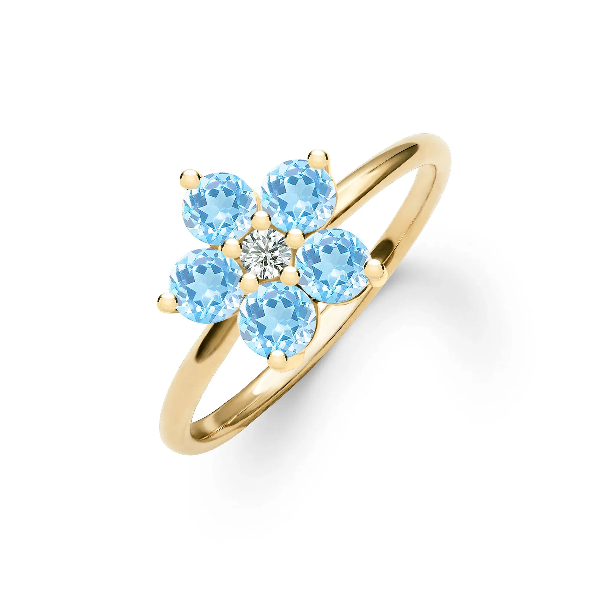Greenwich Flower Nantucket Blue Topaz & Diamond Ring in 14k Gold (December) sold by Haverhill