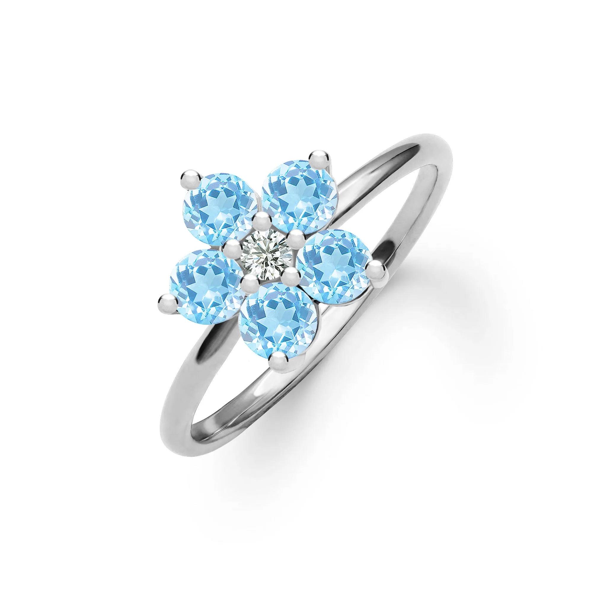 Greenwich Flower Nantucket Blue Topaz & Diamond Ring in 14k Gold (December) sold by Haverhill product image thumbnail 5