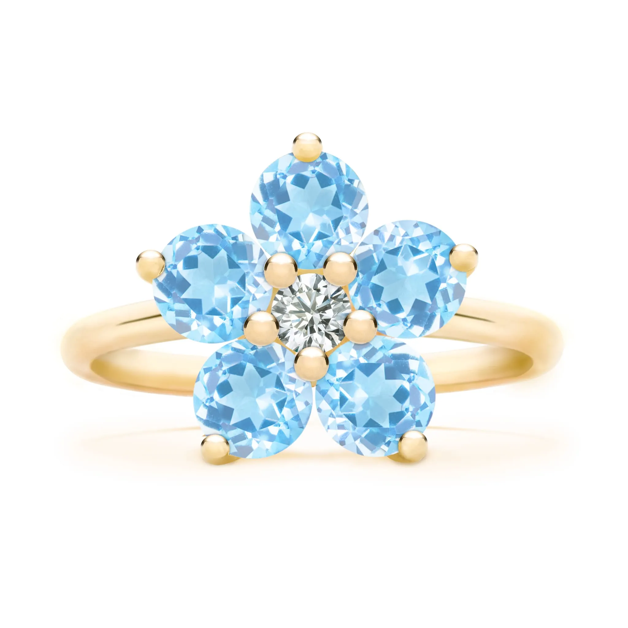 Greenwich Flower Nantucket Blue Topaz & Diamond Ring in 14k Gold (December) sold by Haverhill product image thumbnail 4