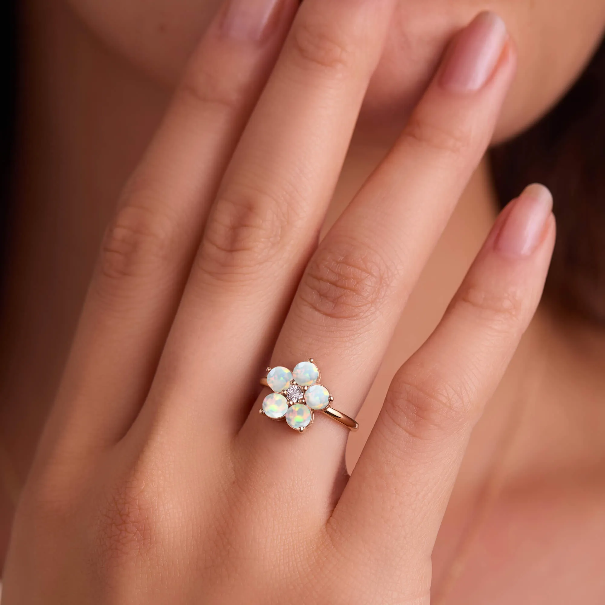 Greenwich Flower Opal & Diamond Ring in 14k Gold (October) sold by Haverhill product image thumbnail 3